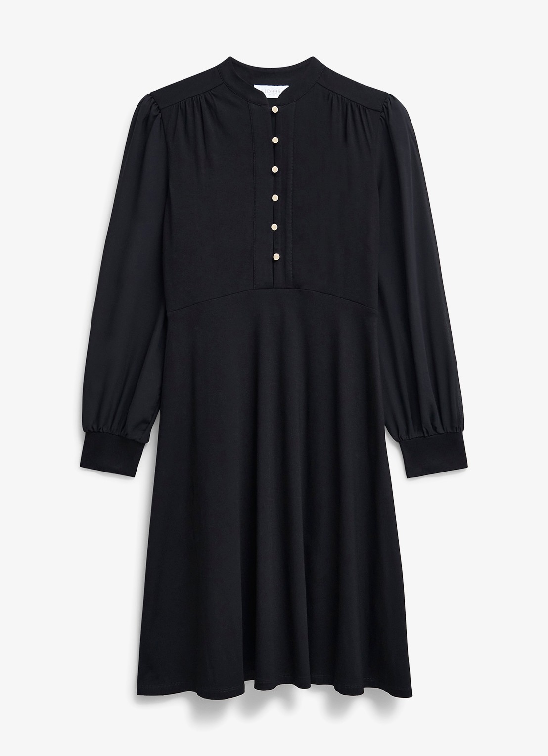 Hobbs Liberty midi tuniekjurk met pofmouwen - voorkant zwart