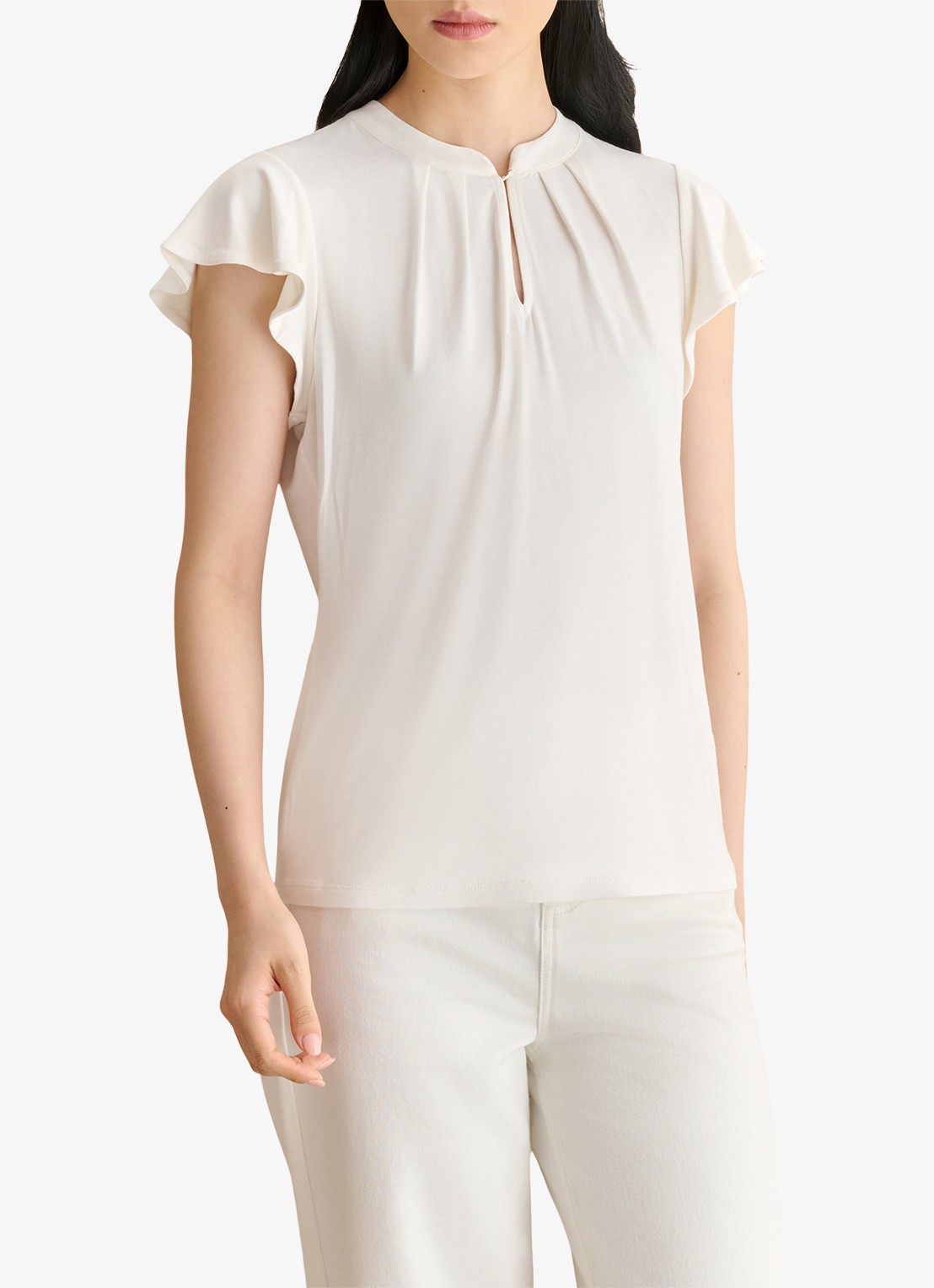 Hobbs Lila top met keyhole - detail 4 gebroken wit