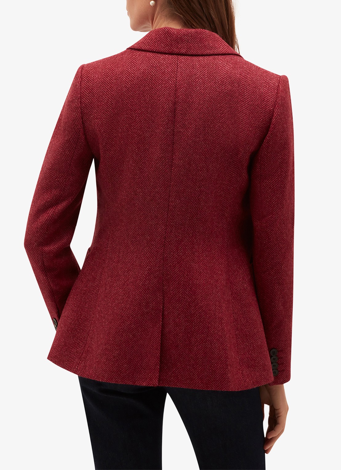 Hobbs Lilla single-breasted blazer van wol met visgraatdessin - achterkant 7 donkerroze