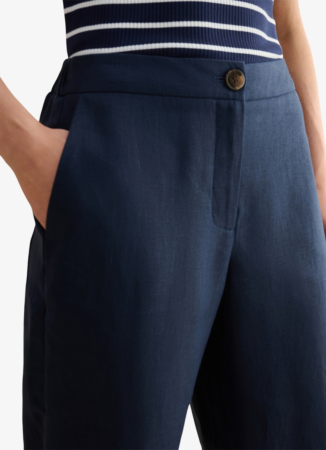 Hobbs Lillie high waist cropped loose fit pantalon van linnen - detail 2 donkerblauw