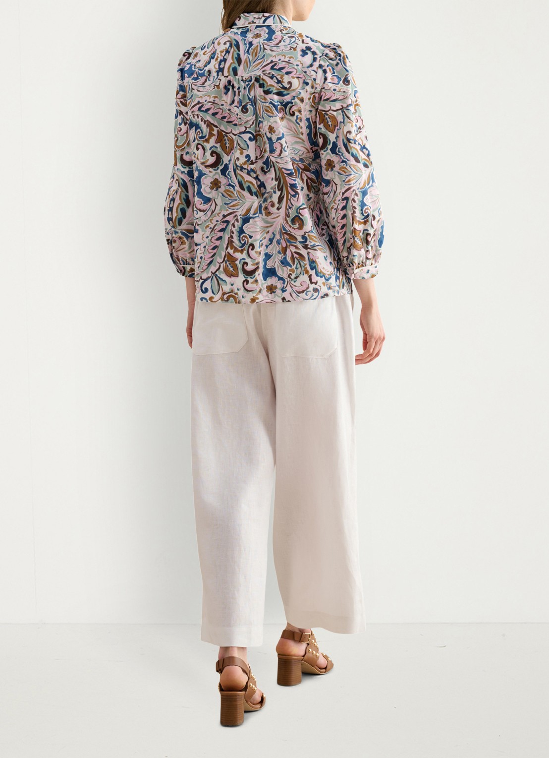 Hobbs Lillie high waist cropped loose fit pantalon van linnen - achterkant wit