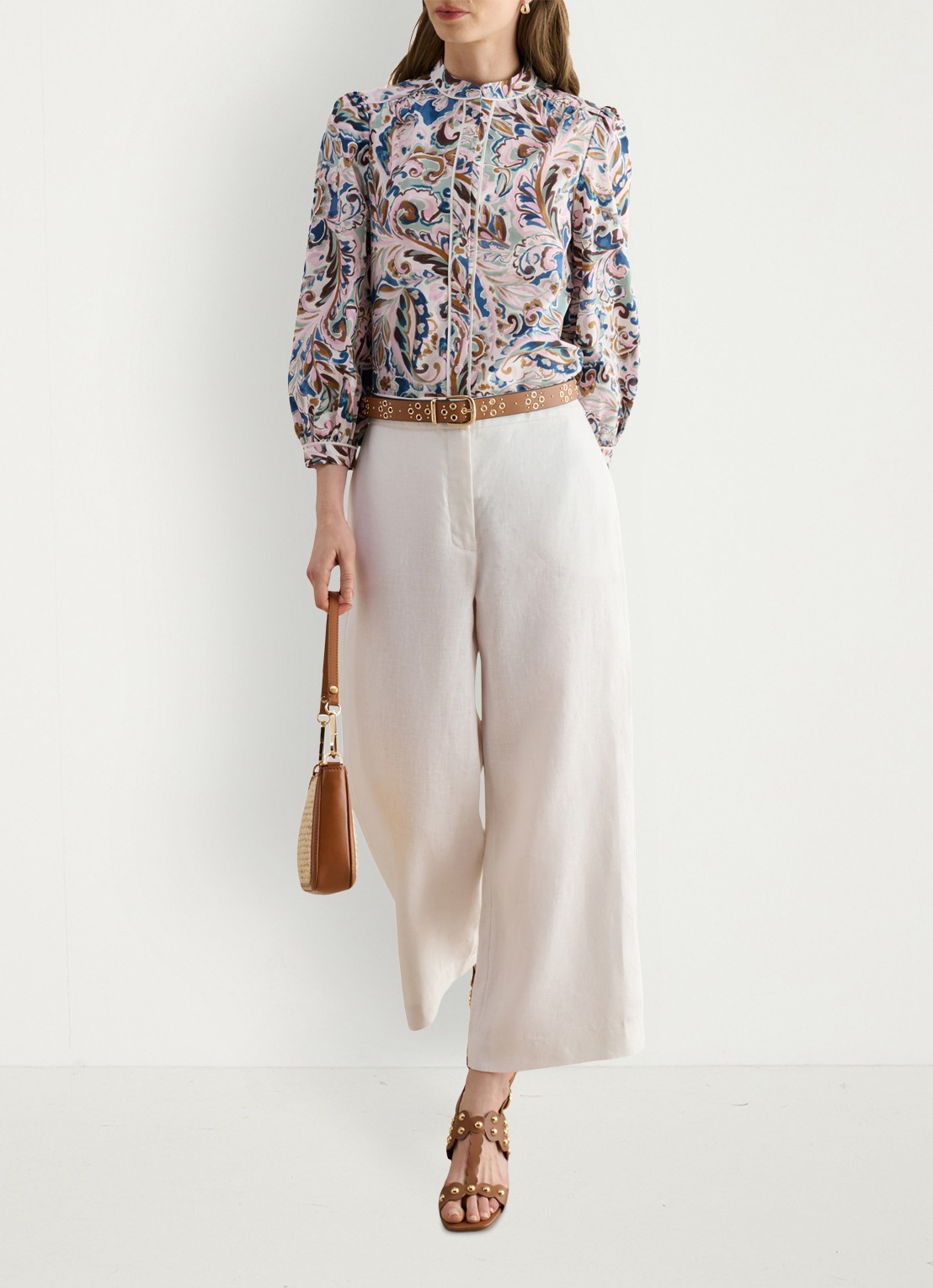 Hobbs Lillie high waist cropped loose fit pantalon van linnen - detail 5 wit
