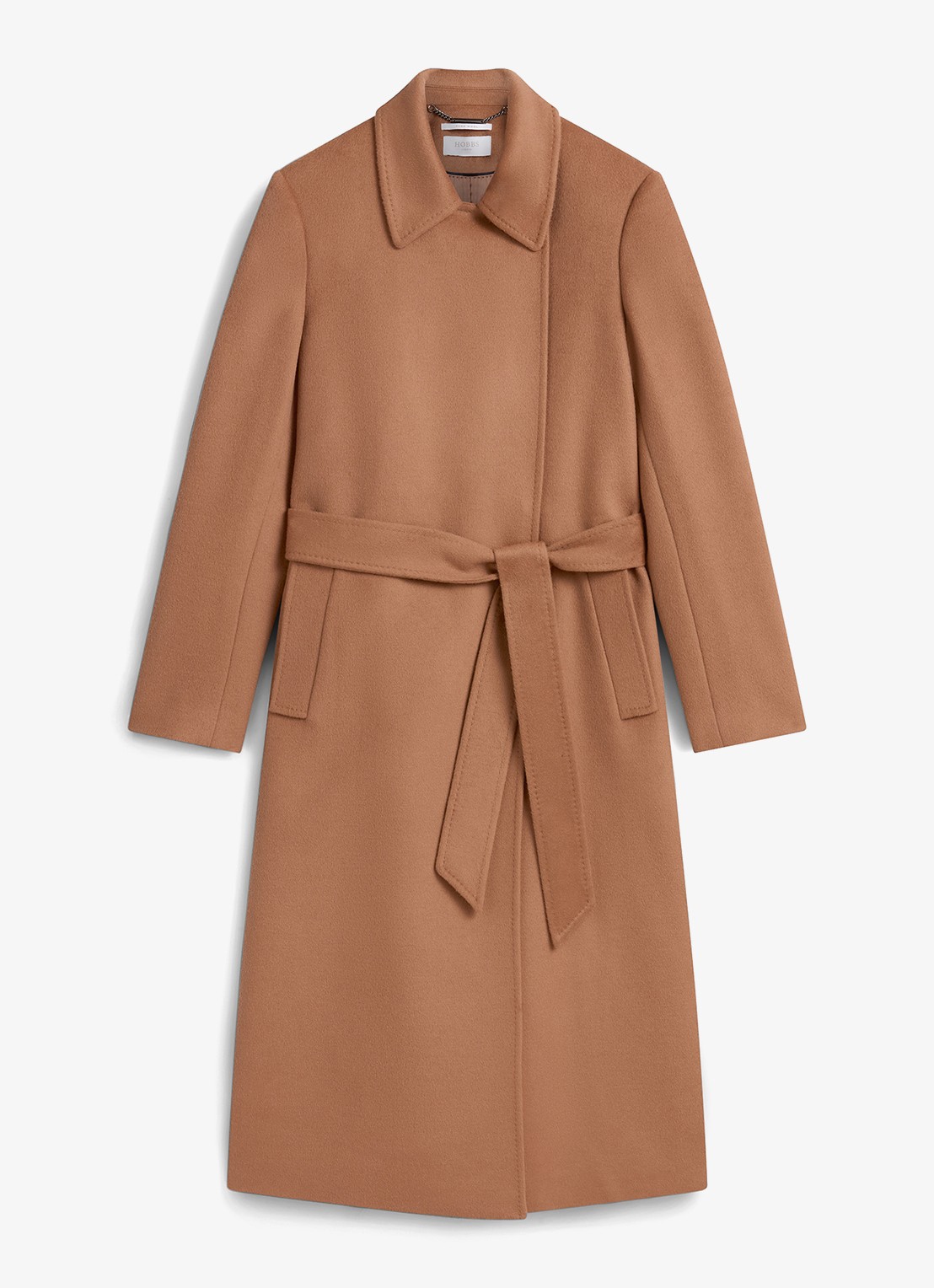 Hobbs Livia mantel van wol met strikceintuur - voorkant 2 camel