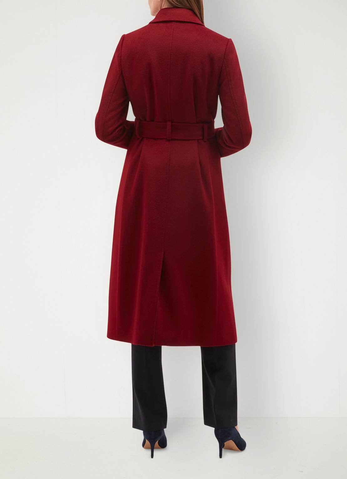 Hobbs Livia mantel van wol met strikceintuur - achterkant 5 donkerrood