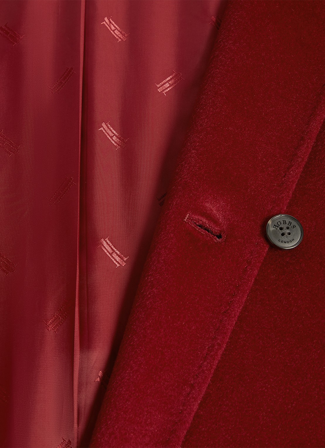 Hobbs Livia mantel van wol met strikceintuur - detail 4 donkerrood
