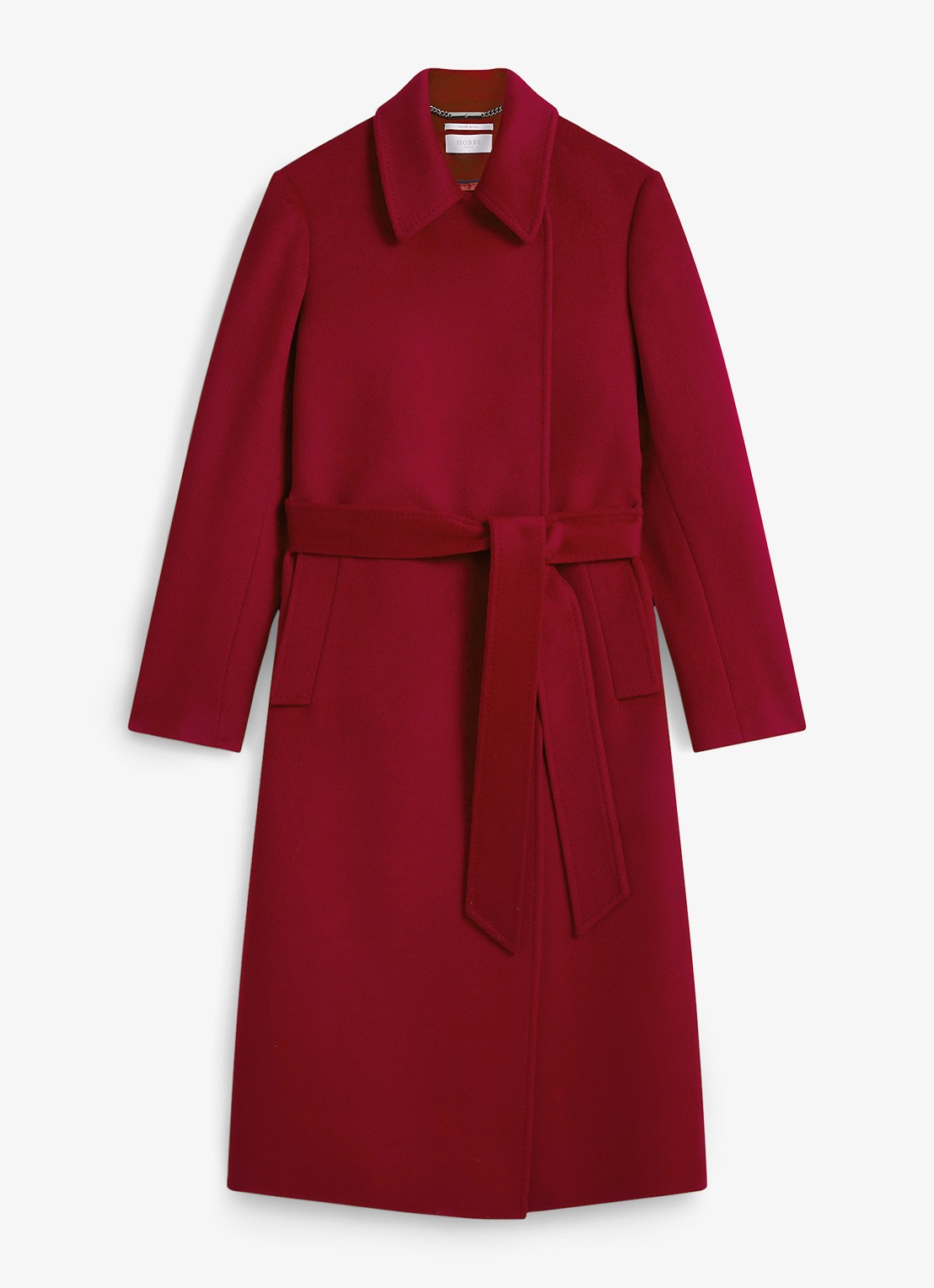 Hobbs Livia mantel van wol met strikceintuur - voorkant 6 donkerrood