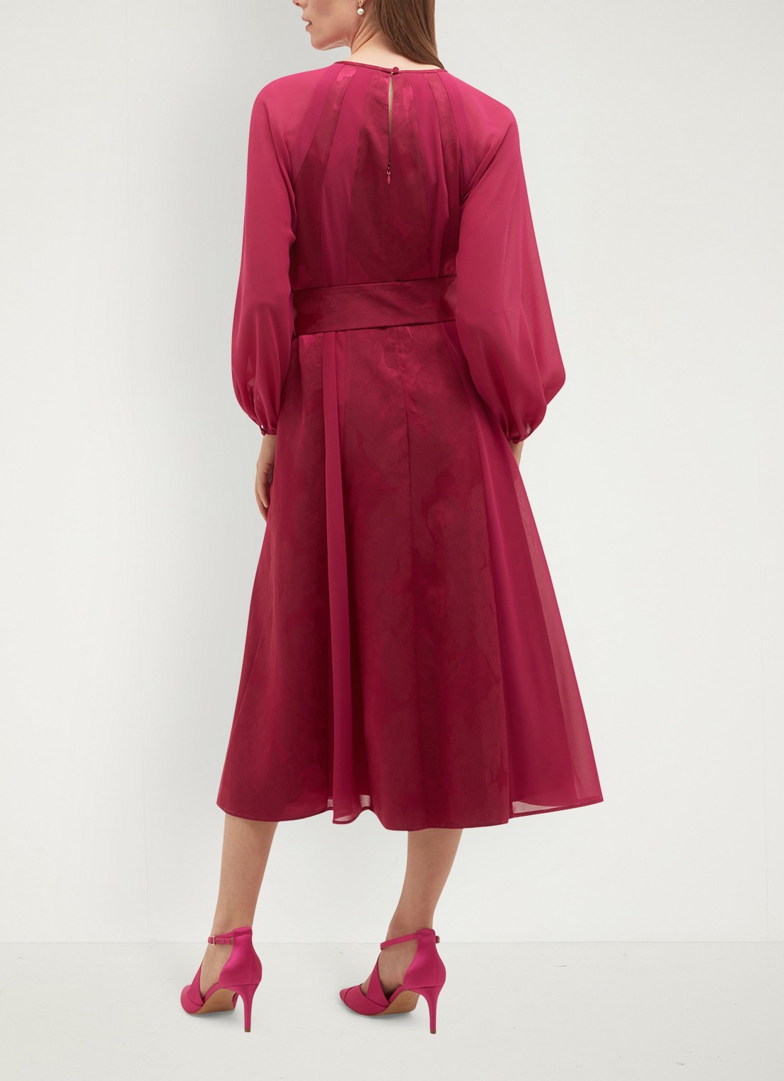 Hobbs Loren midi jurk met strikceintuur - achterkant 4 roze