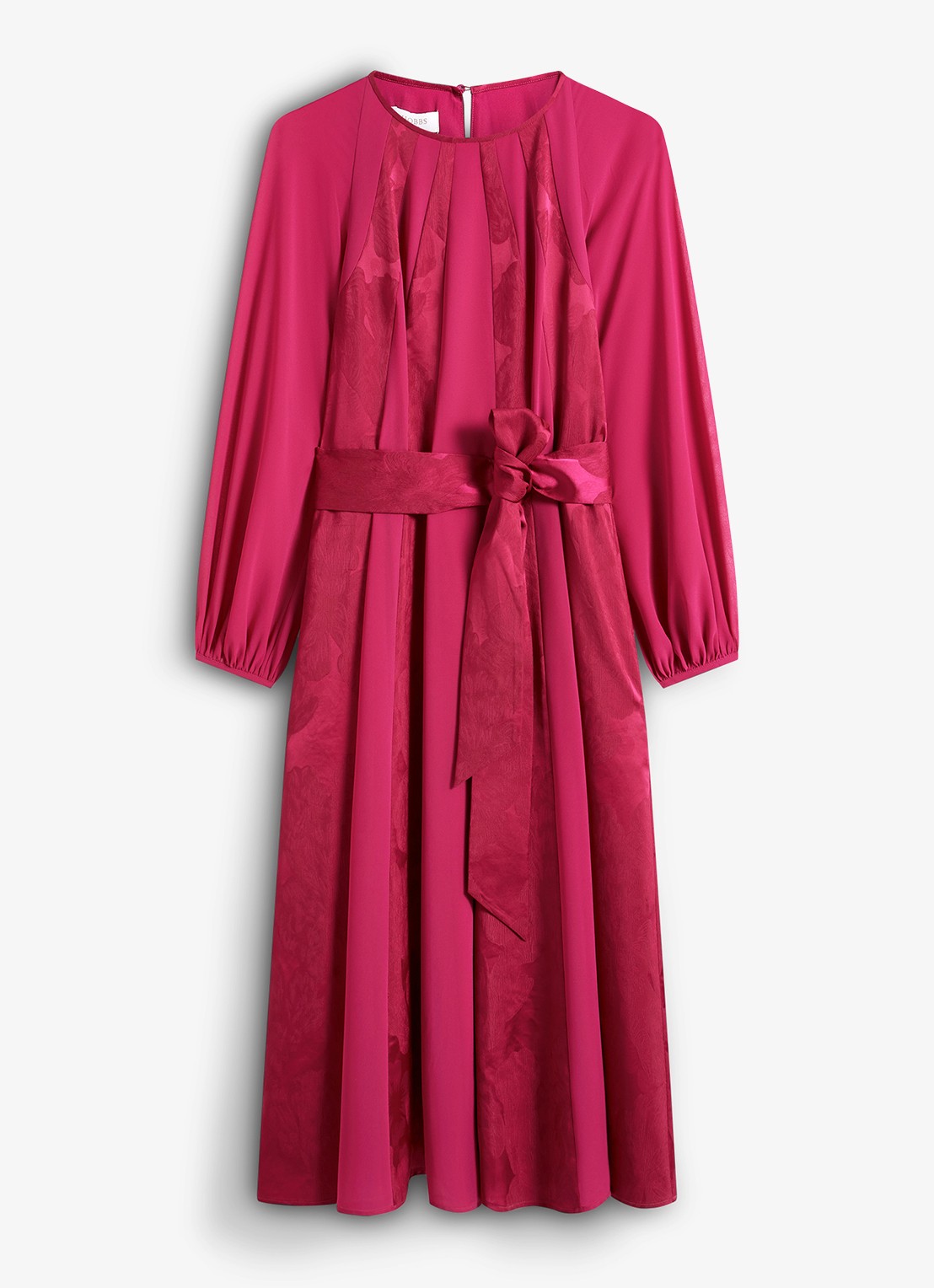 Hobbs Loren midi jurk met strikceintuur - voorkant 5 roze