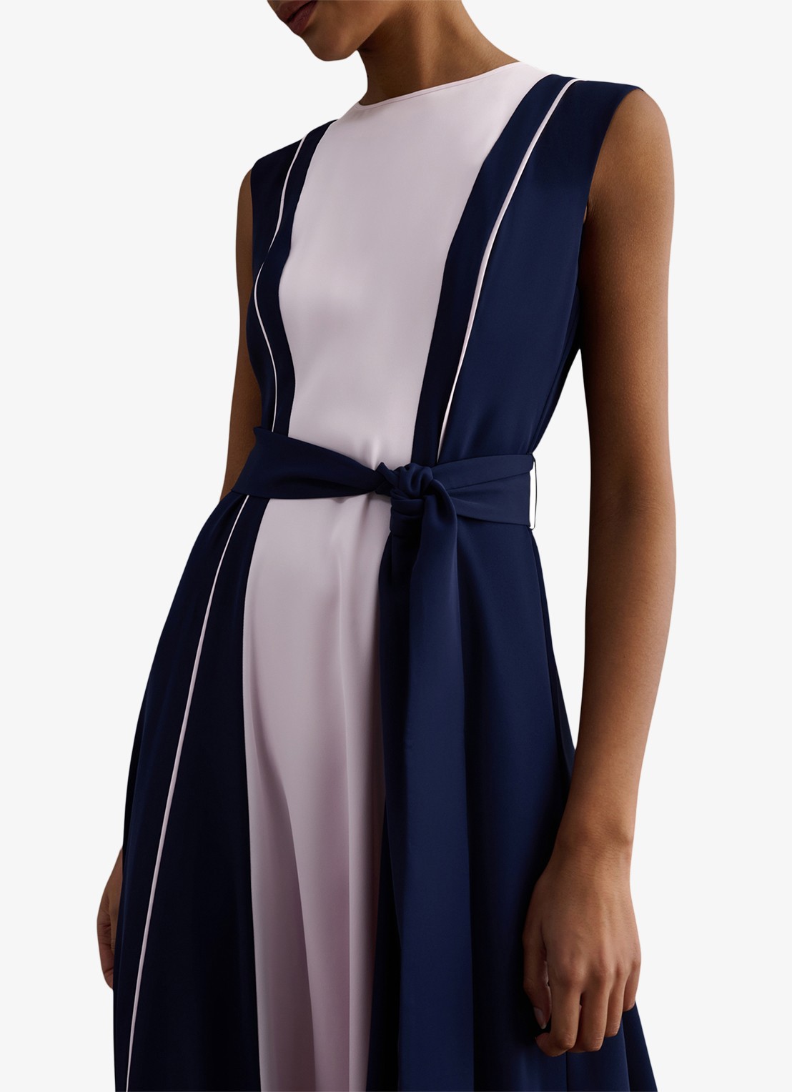 Hobbs Louise midi jurk met strikceintuur - detail 2 oudroze