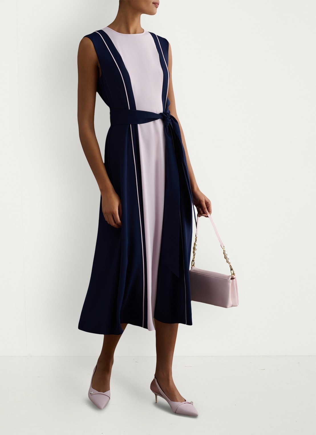 Hobbs Louise midi jurk met strikceintuur - detail 3 oudroze