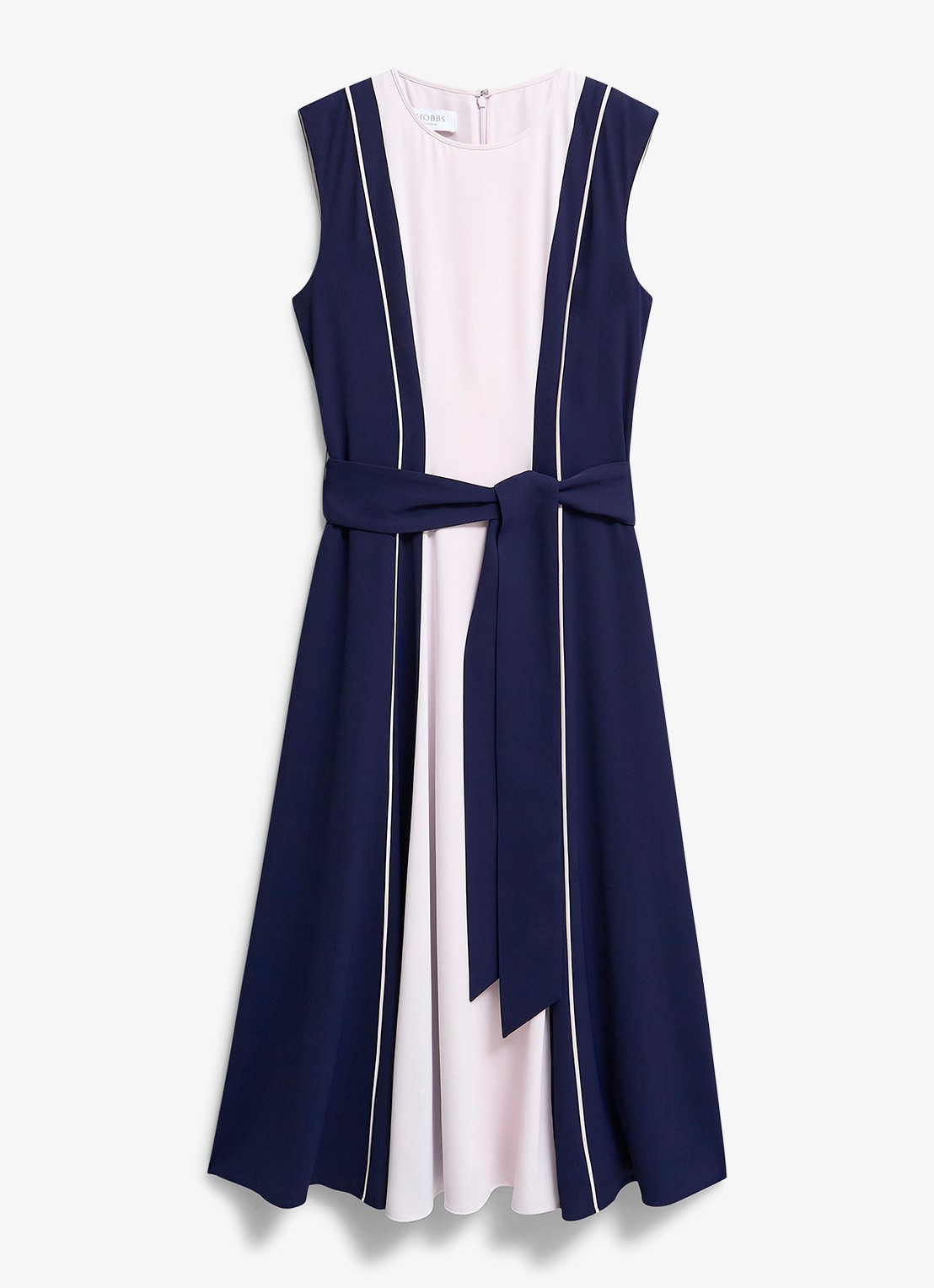 Hobbs Louise midi jurk met strikceintuur - voorkant 4 oudroze