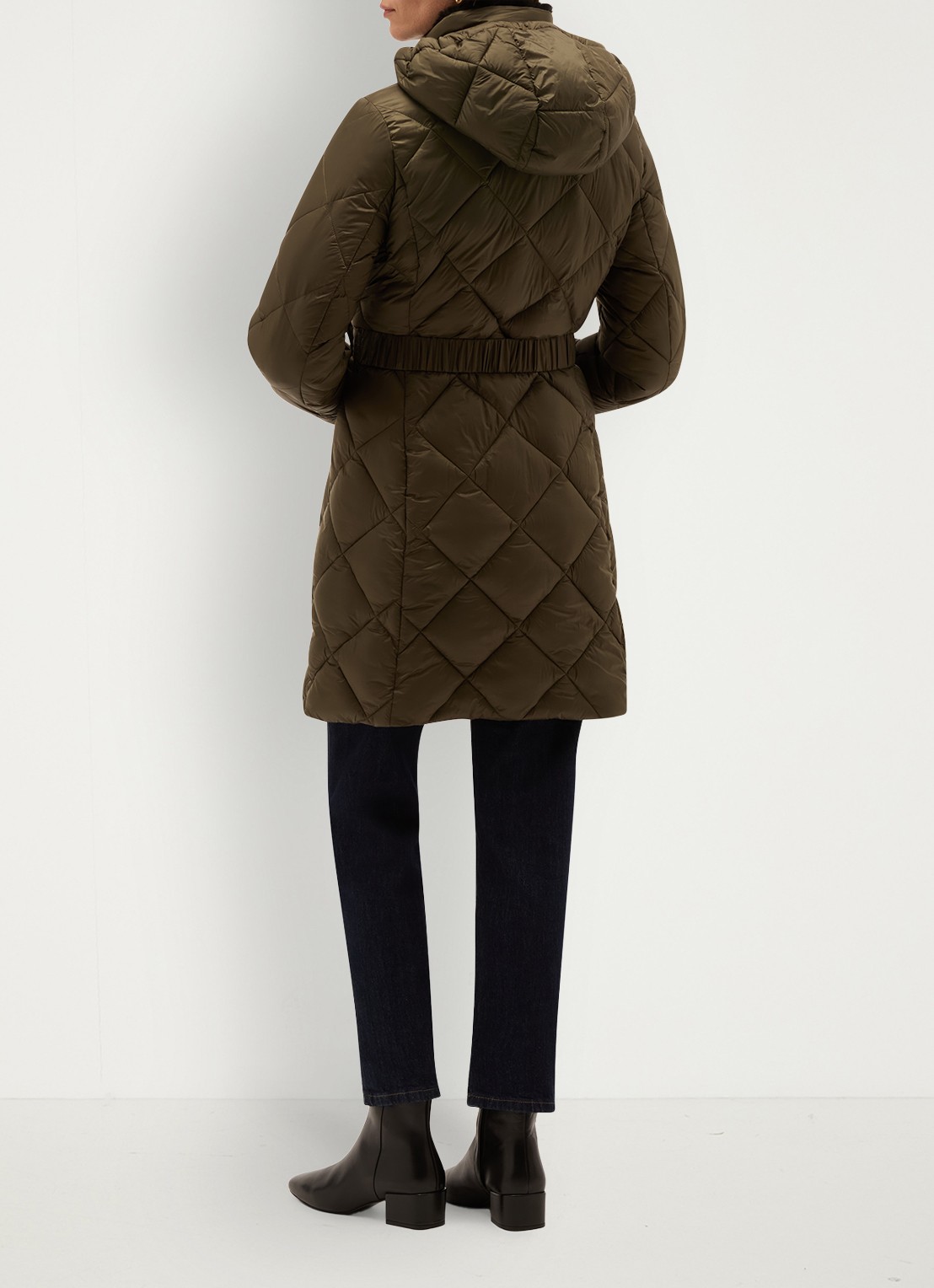 Hobbs Lumi puffer jas met ceintuur - achterkant 7 olijfgroen
