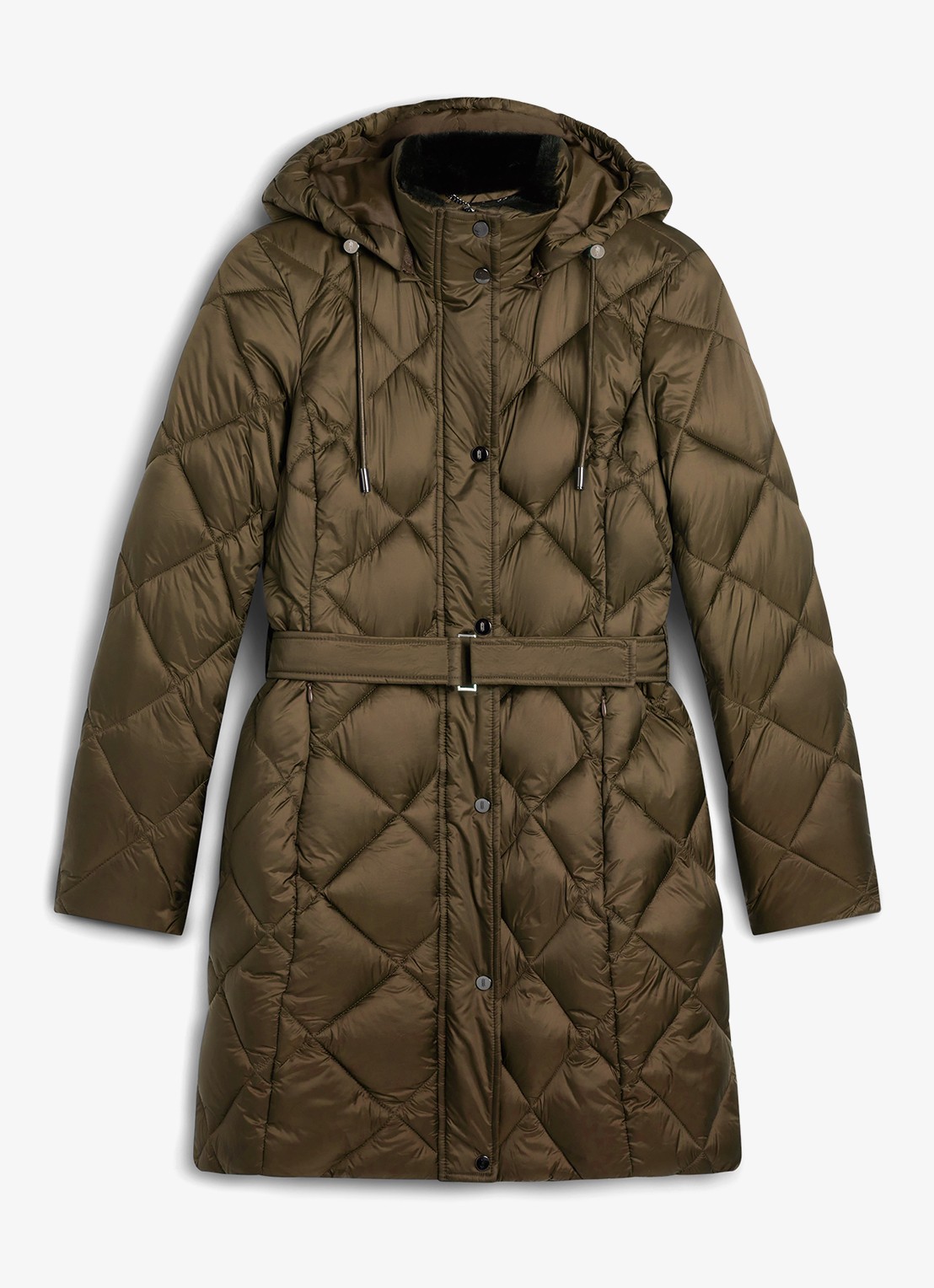 Hobbs Lumi puffer jas met ceintuur - voorkant 5 olijfgroen