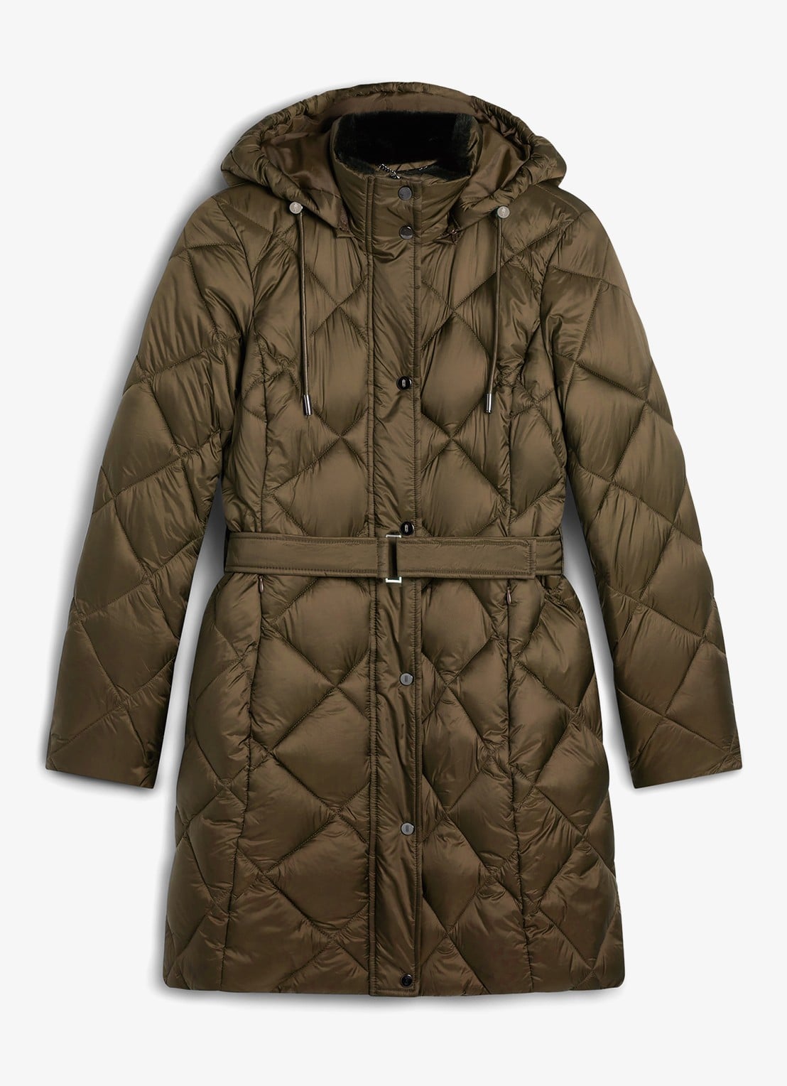 Hobbs Lumi puffer jas met waterafstotende coating en ceintuur - voorkant 6 olijfgroen