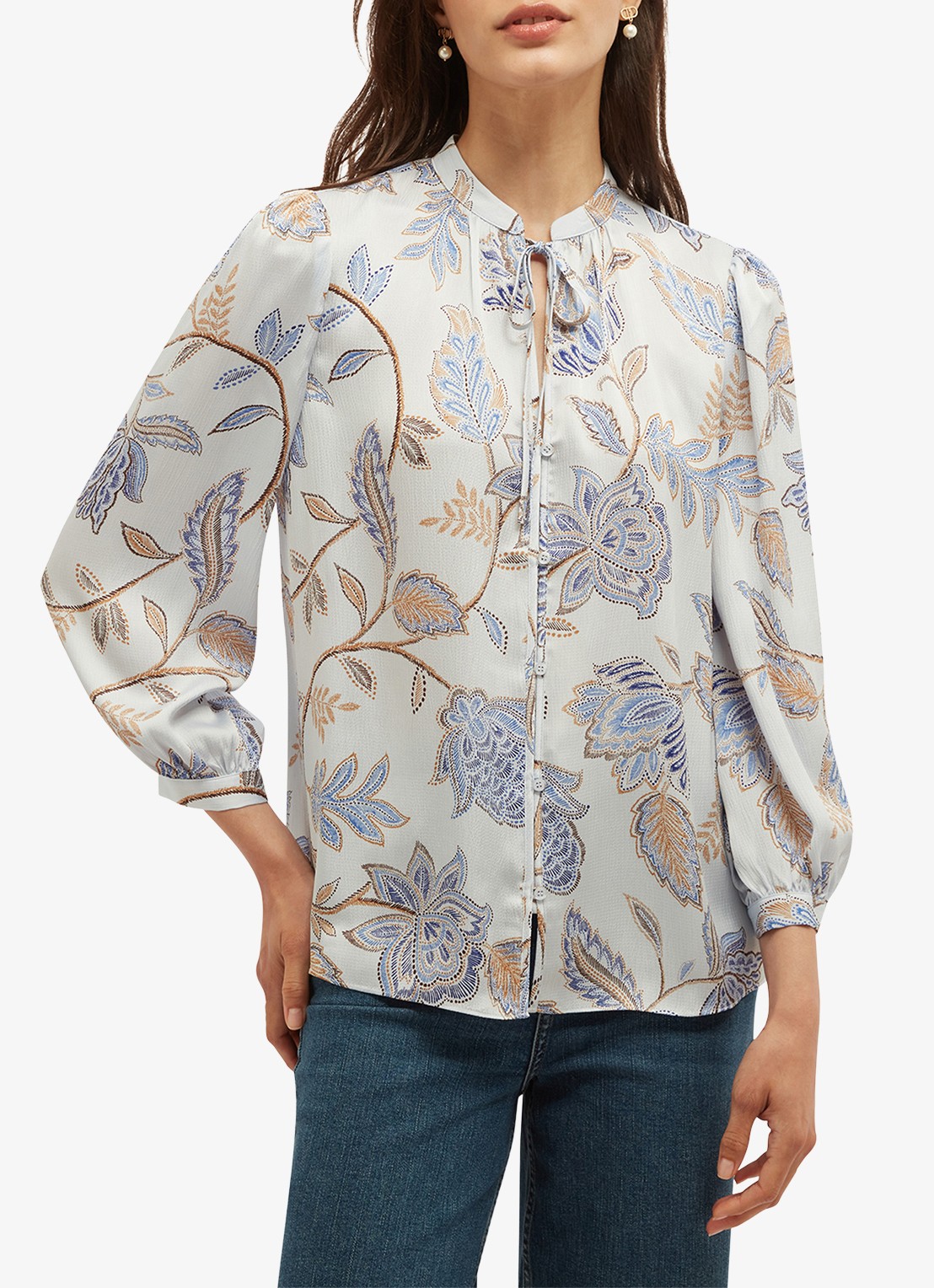 Hobbs Malia blouse met bloemenprint - detail ivoor