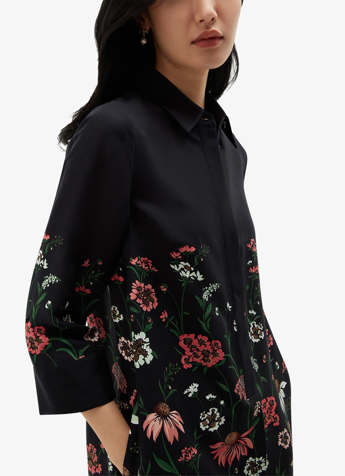 Hobbs Marci mini blousejurk met bloemenprint - detail 5 donkerblauw