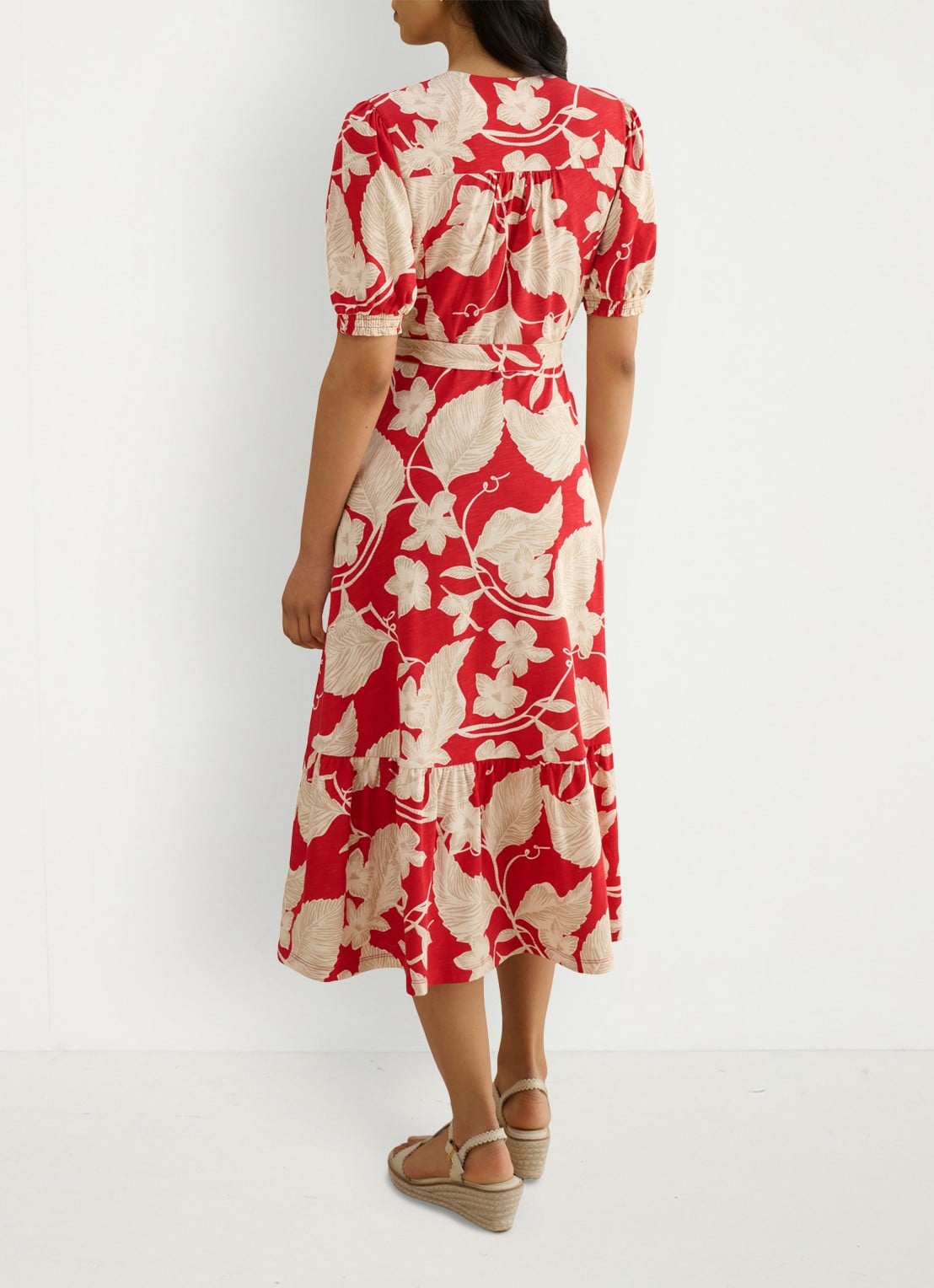 Hobbs Martha midi wikkeljurk met bloemenprint - achterkant 3 rood