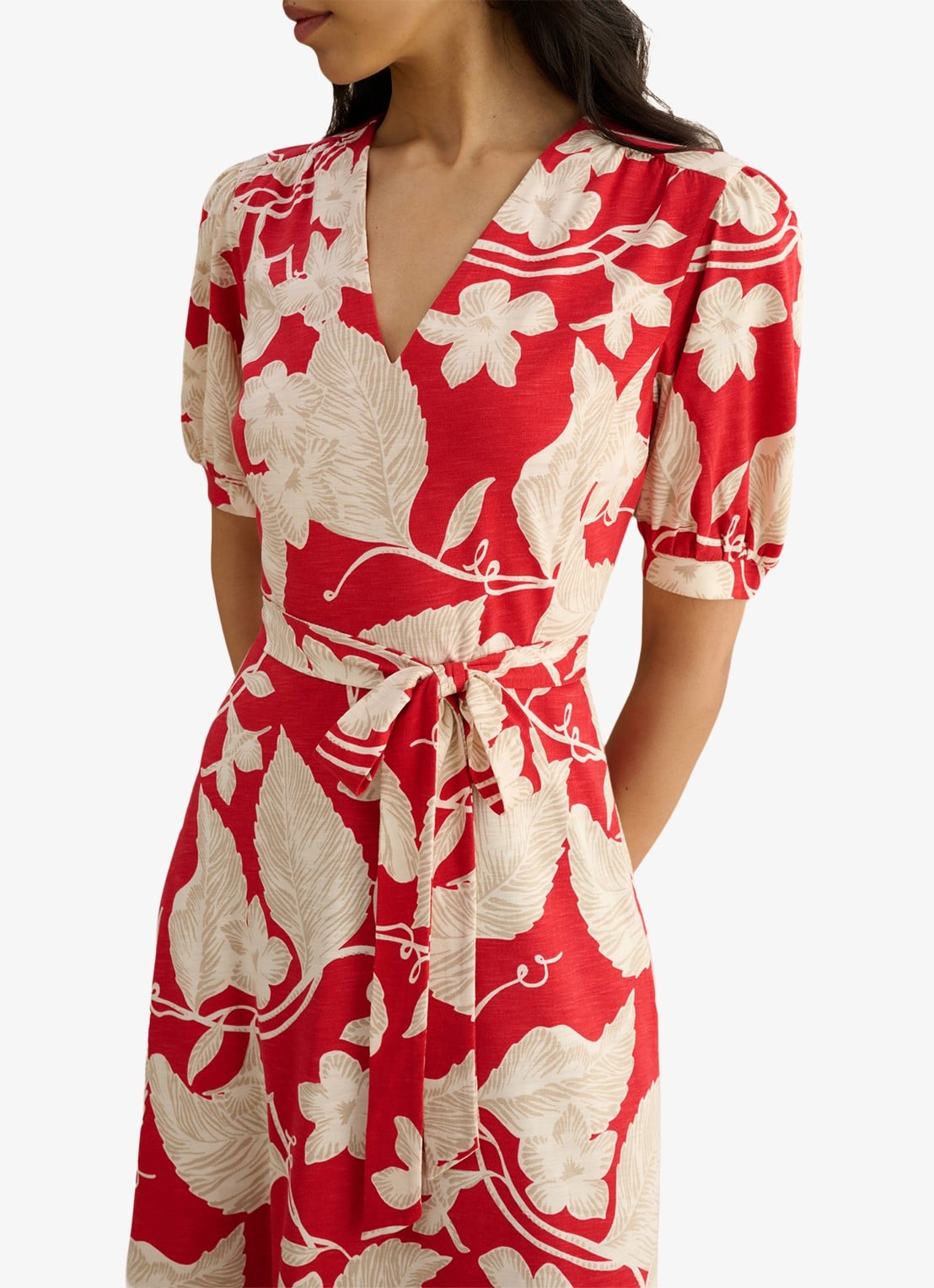 Hobbs Martha midi wikkeljurk met bloemenprint - detail 4 rood