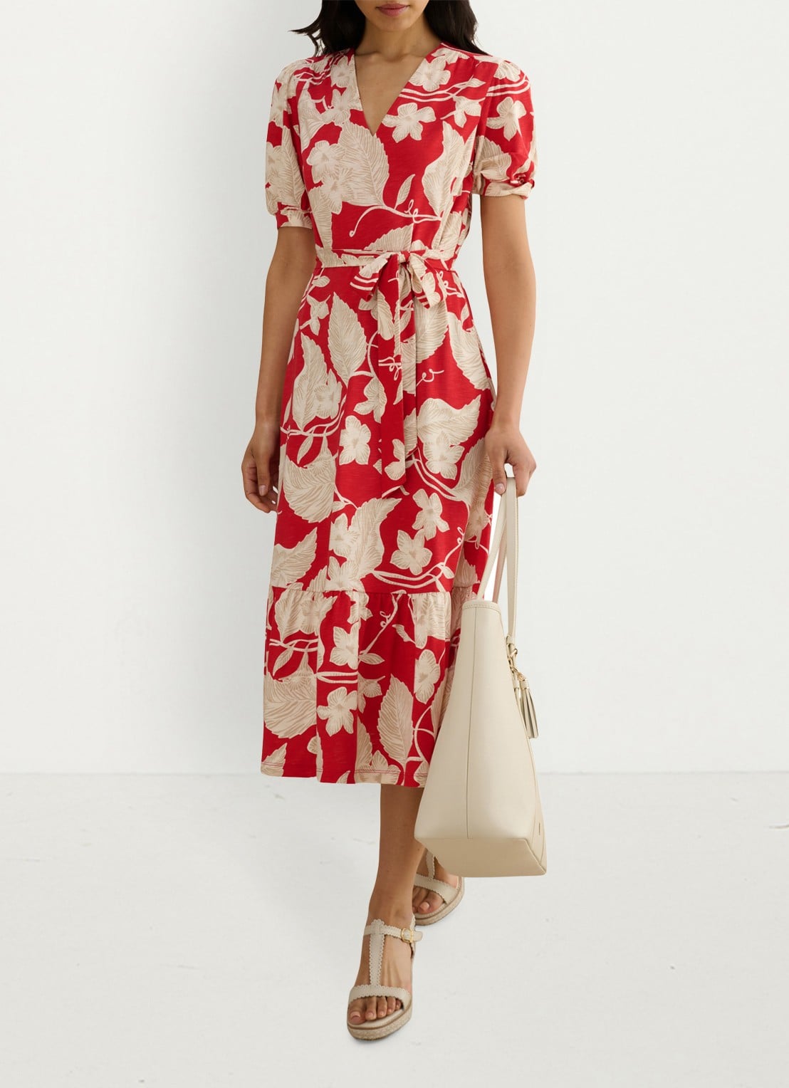 Hobbs Martha midi wikkeljurk met bloemenprint - detail 5 rood