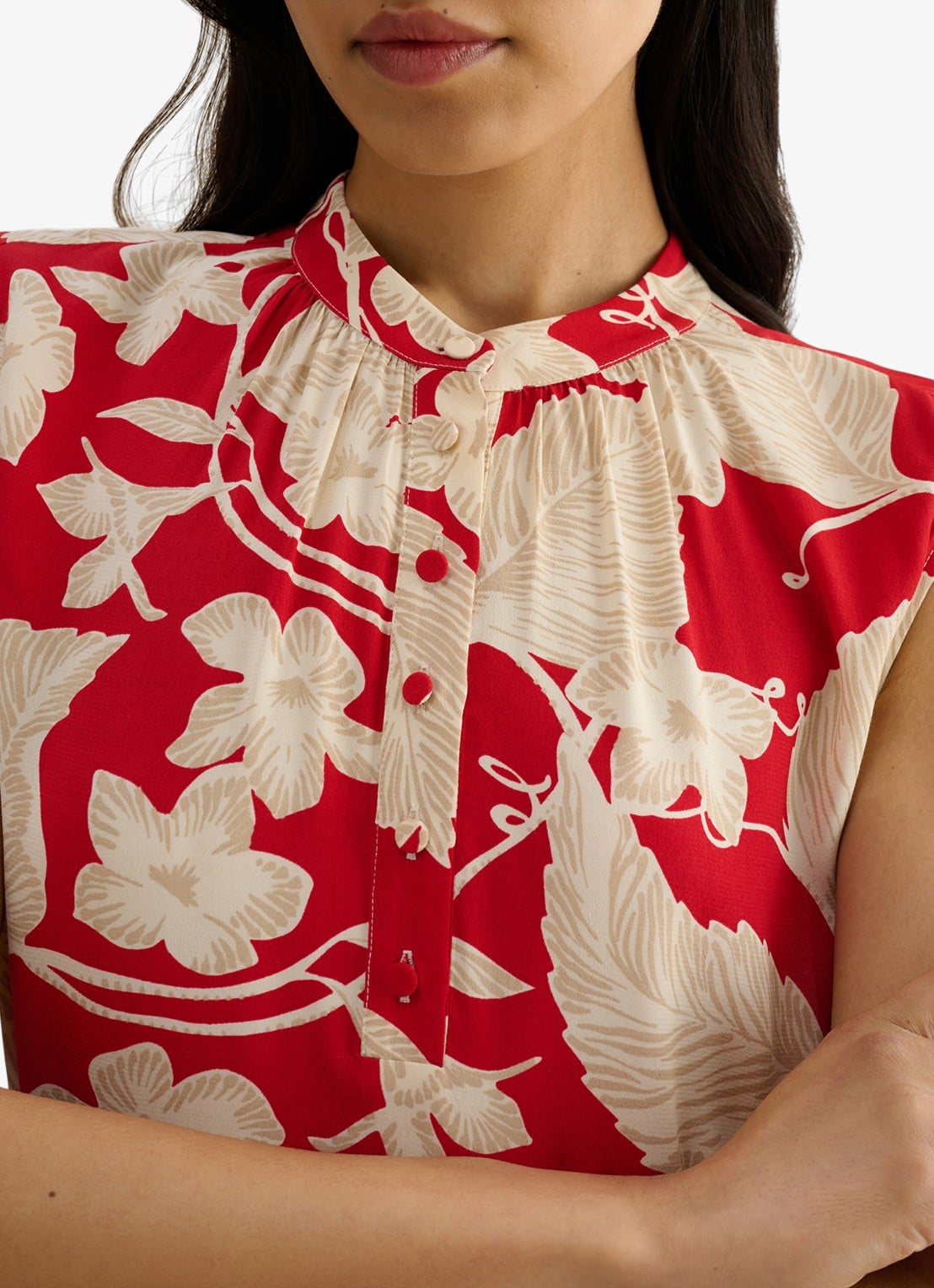 Hobbs Martha midi wikkeljurk met bloemenprint - detail 7 rood