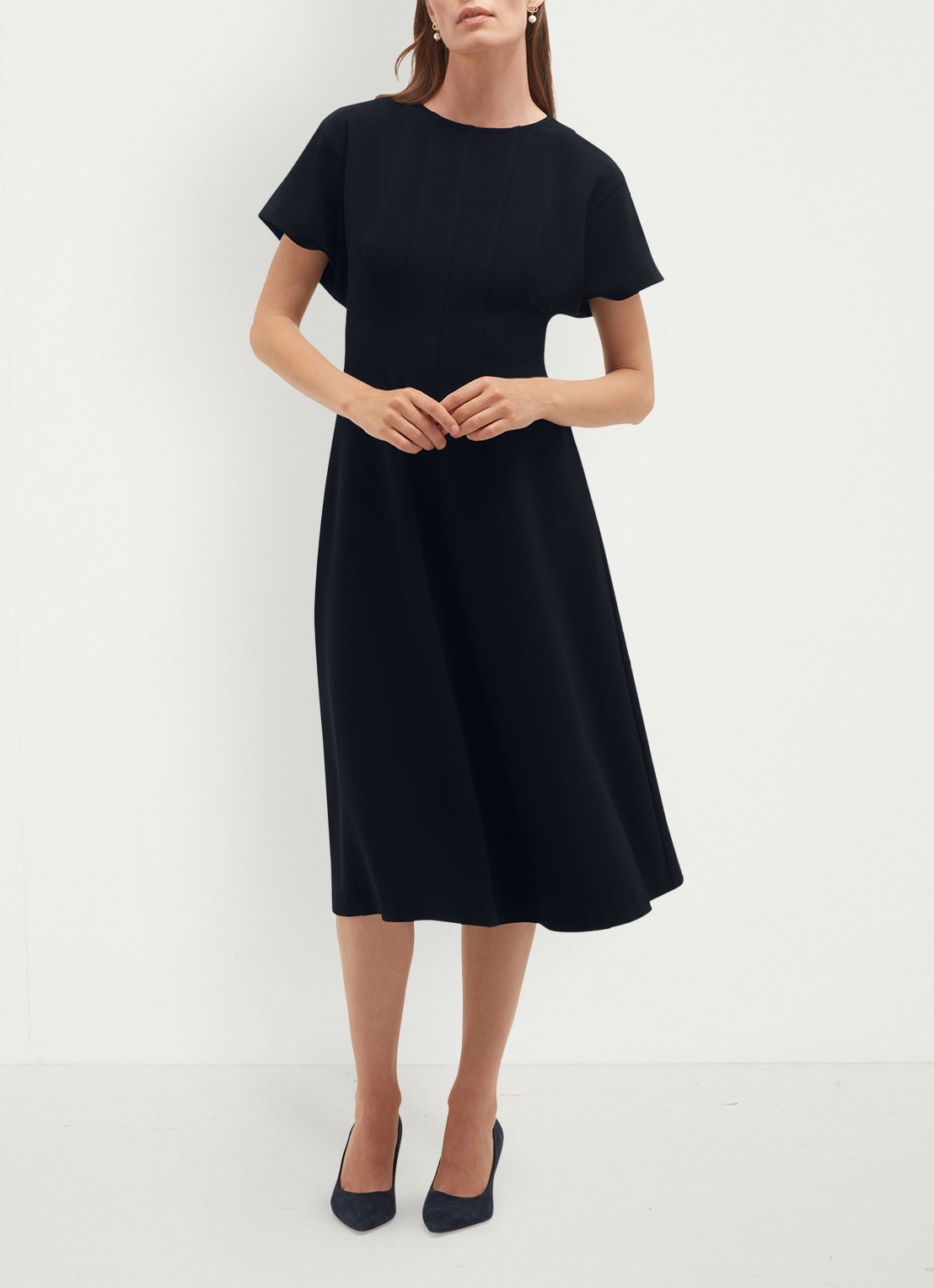 Hobbs Melina mini jurk met plooien - voorkant 4 donkerblauw