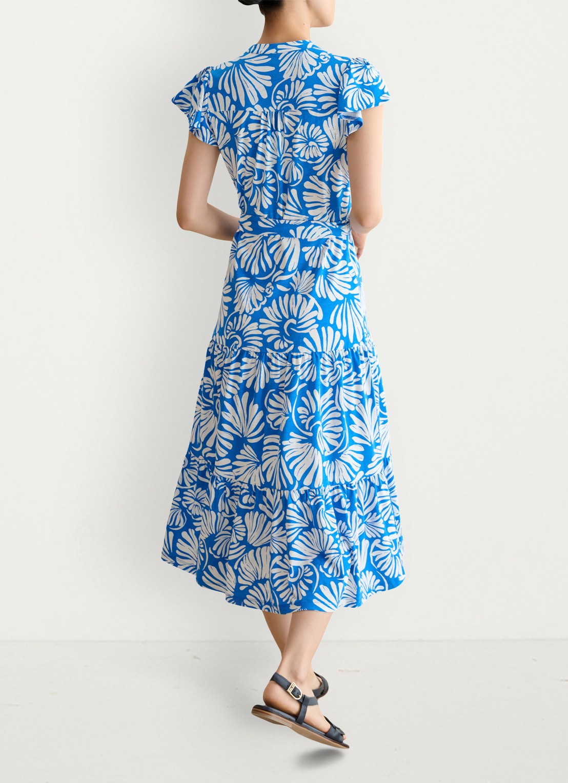 Hobbs Midi jurk met strikceintuur en print - achterkant 3 blauw