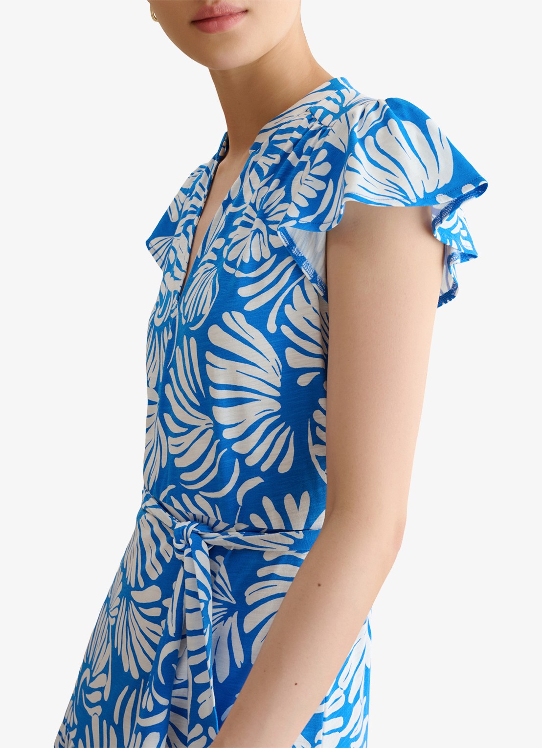 Hobbs Midi jurk met strikceintuur en print - detail 4 blauw