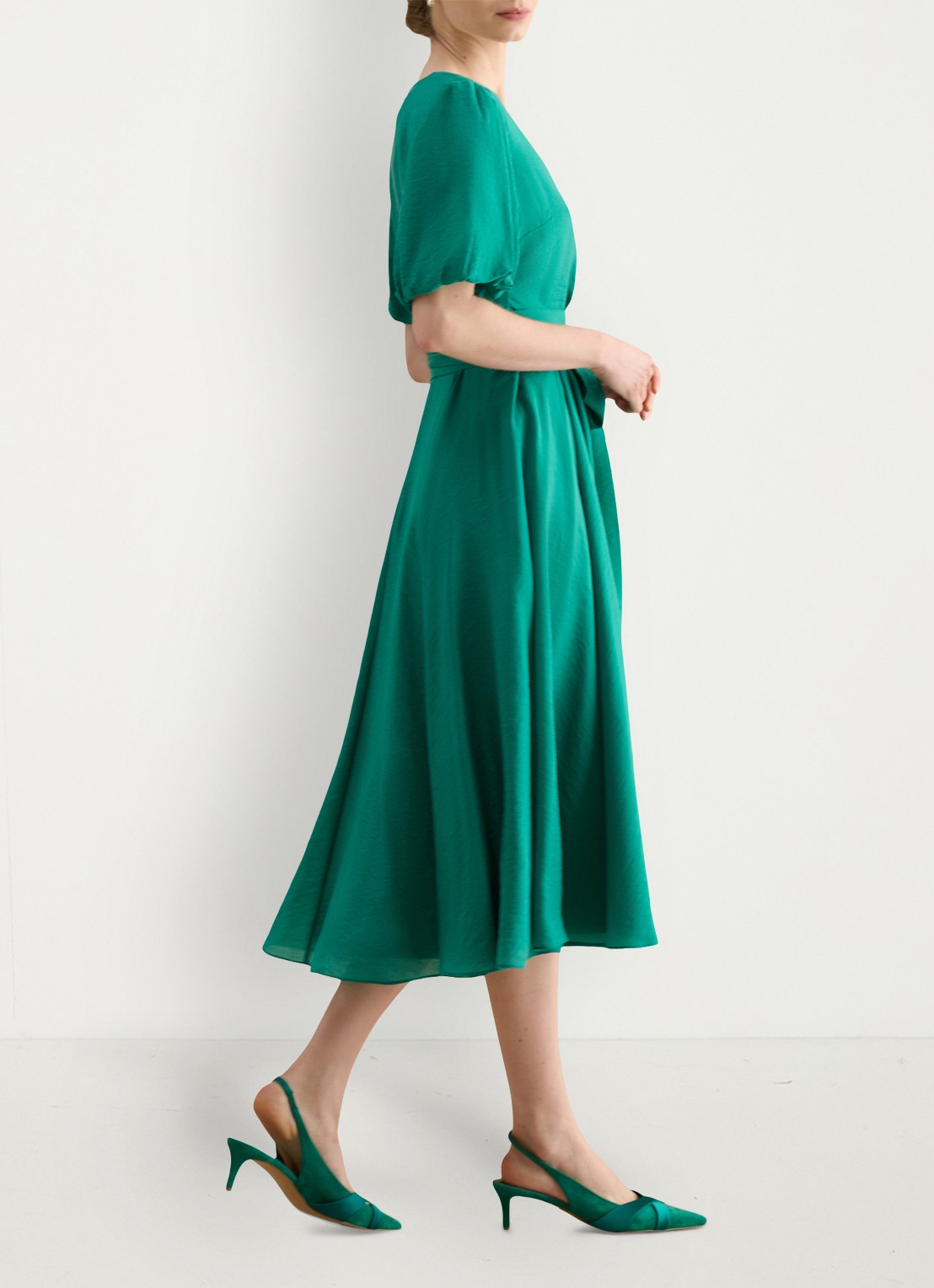 Hobbs Midi jurk met strikceintuur en V-hals - detail 3 donkergroen