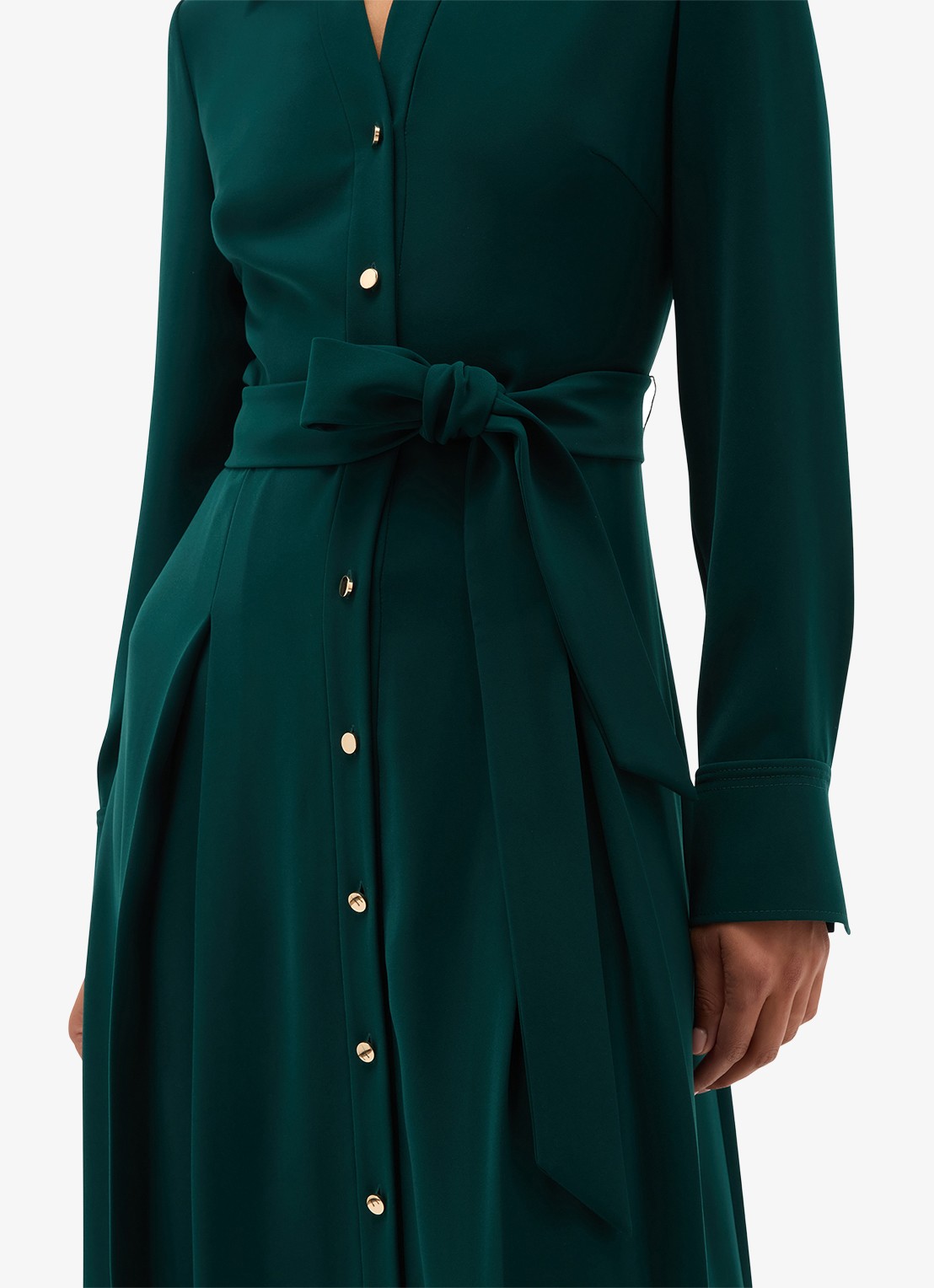 Hobbs Mylie midi blouse jurk met ceintuur - detail 2 donkergroen