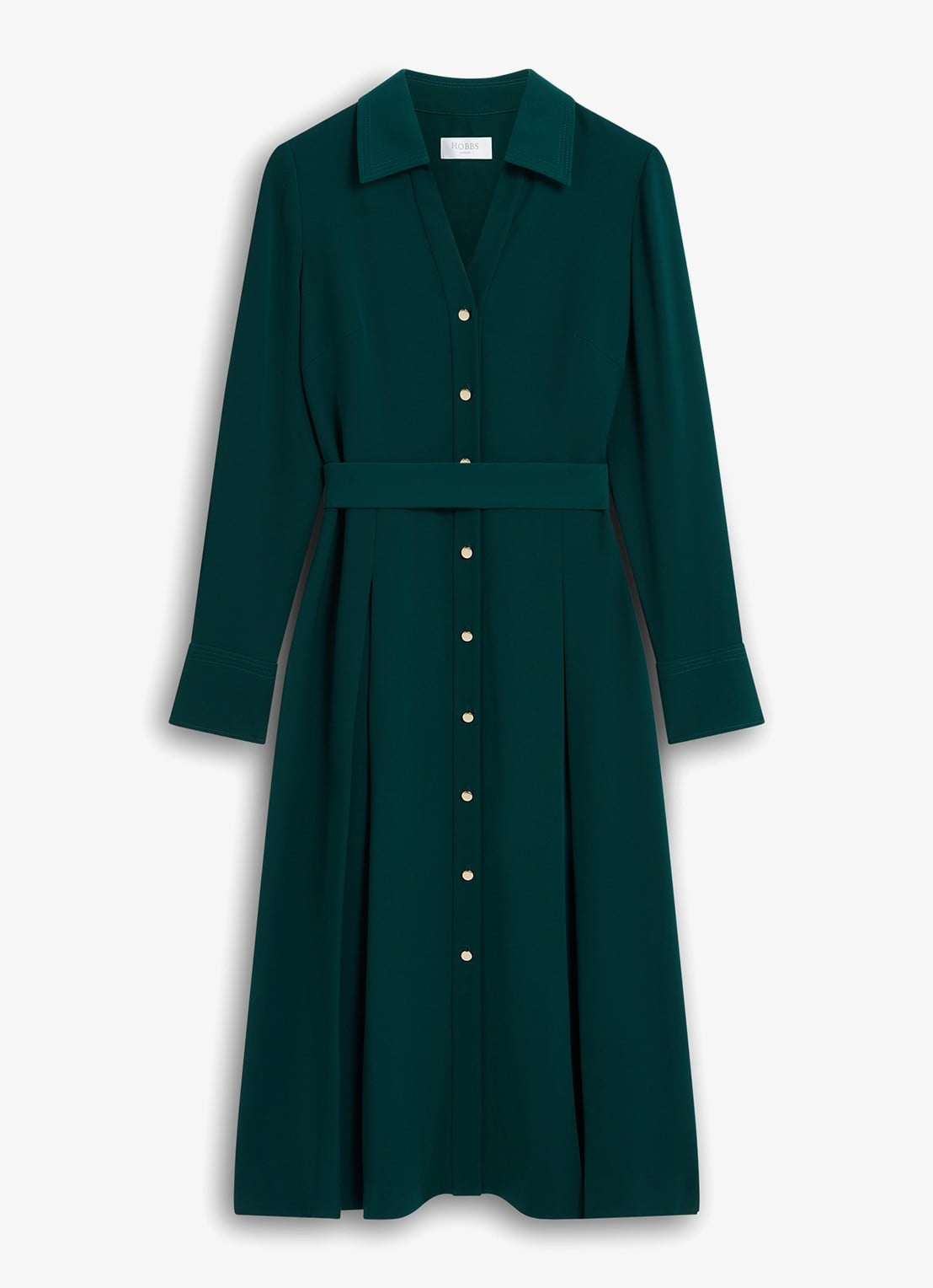 Hobbs Mylie midi blouse jurk met ceintuur - voorkant 6 donkergroen