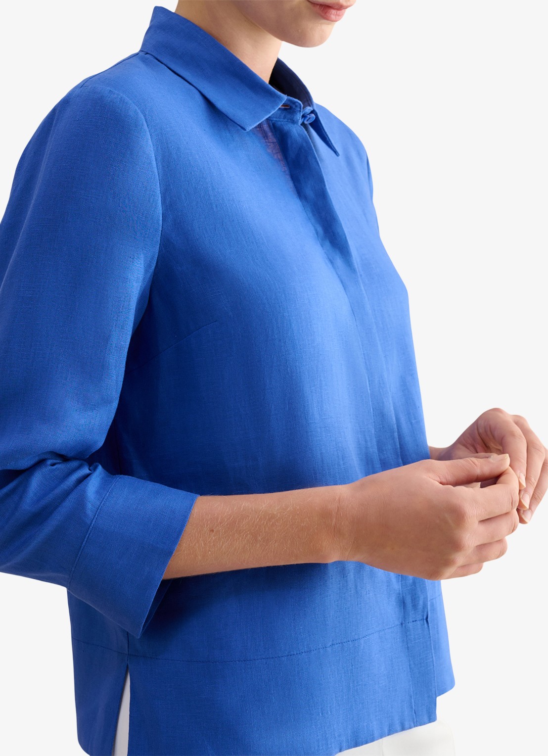 Hobbs Nita blouse van linnen - detail blauw