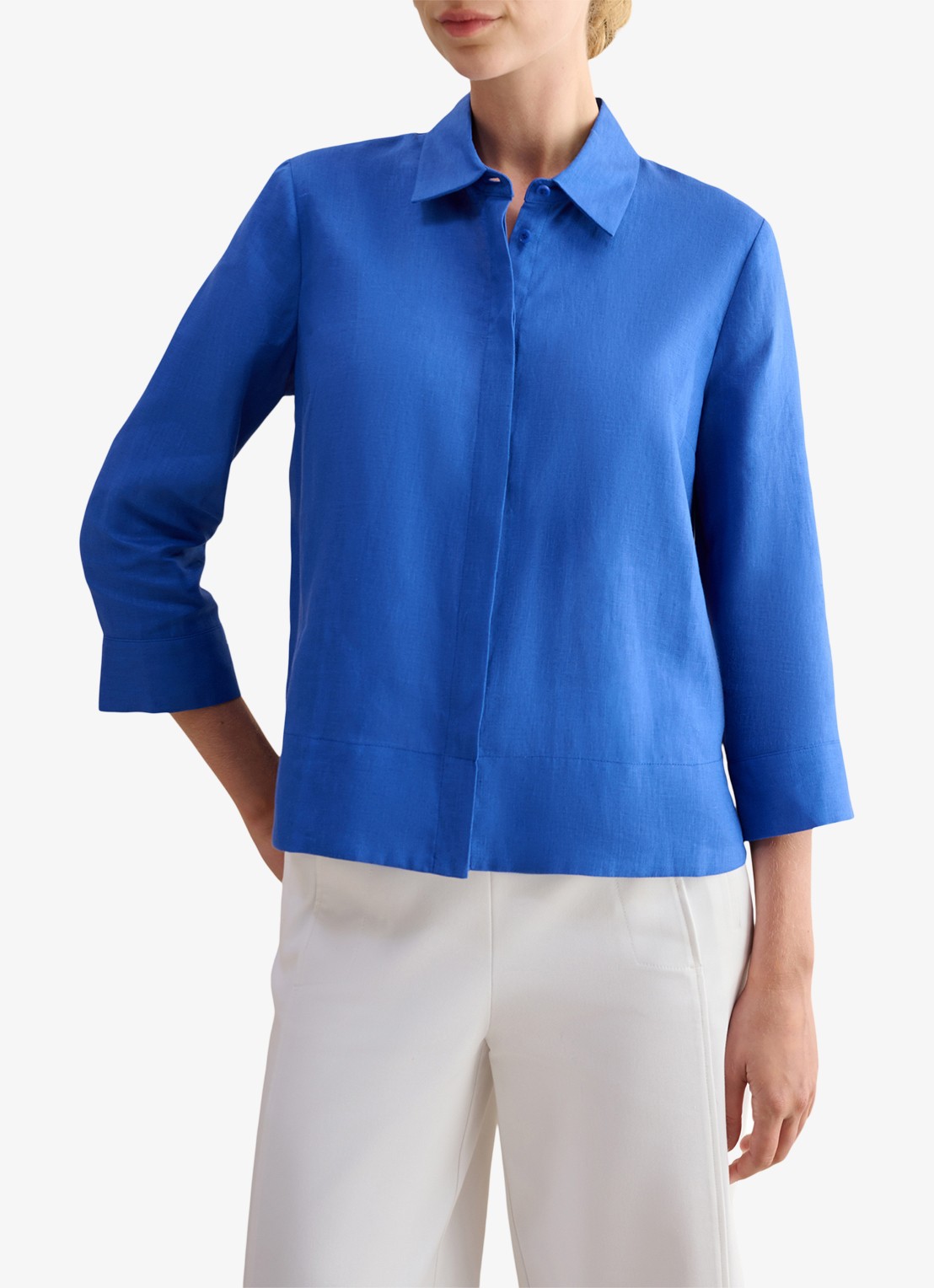 Hobbs Nita blouse van linnen - voorkant 5 blauw
