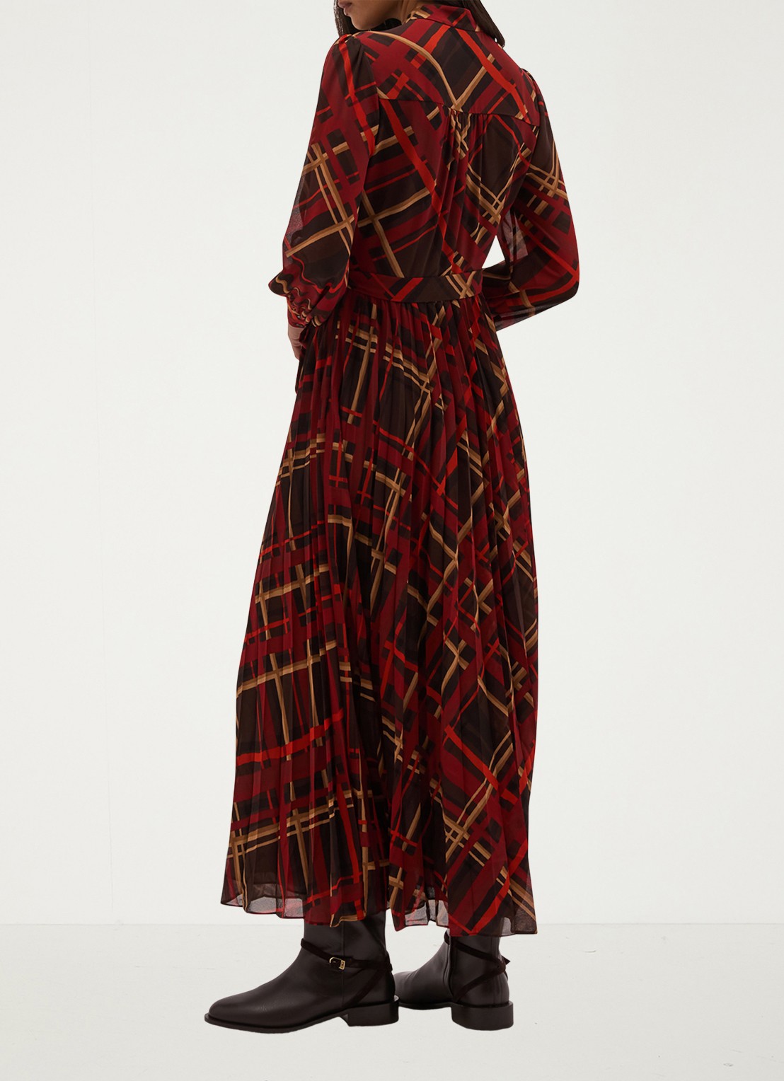 Hobbs Ophelia maxi blousejurk met ruitdessin en plooien - achterkant 3 bruin