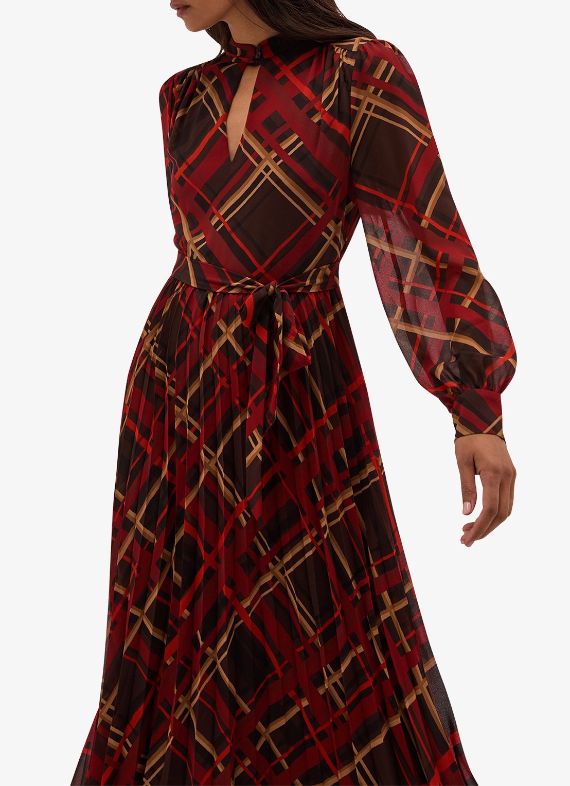 Hobbs Ophelia maxi blousejurk met ruitdessin en plooien - detail 5 bruin