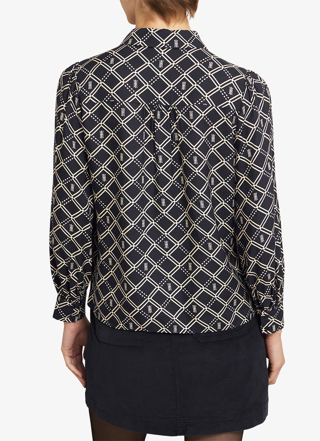 Hobbs Paulina blouse met grafische print  - achterkant donkerblauw