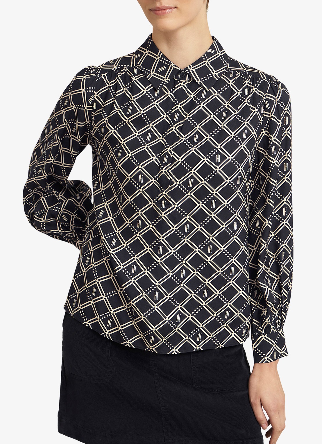 Hobbs Paulina blouse met grafische print  - detail 2 donkerblauw