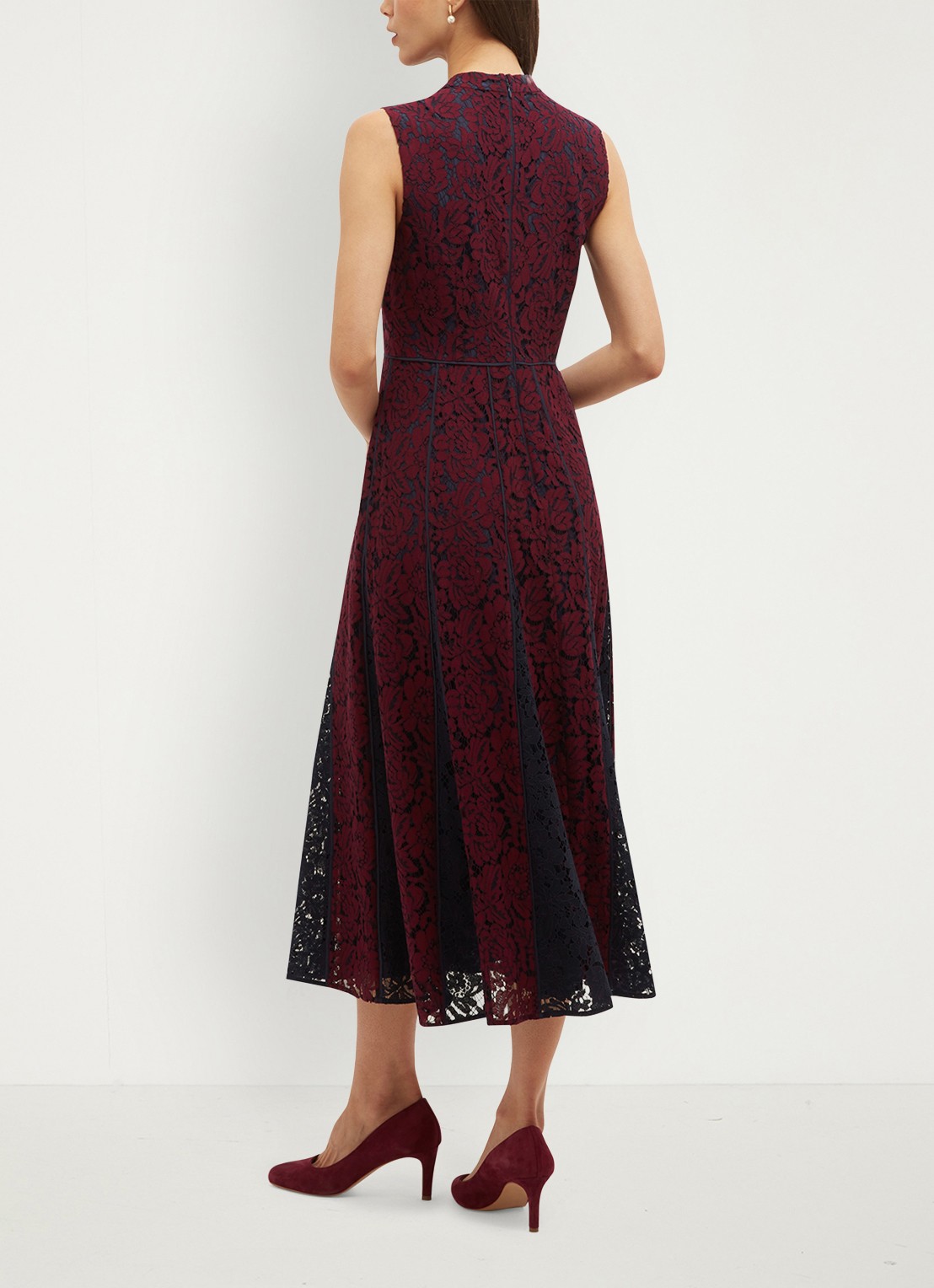 Hobbs Quin midi jurk met details van kant - achterkant 2 donkerrood