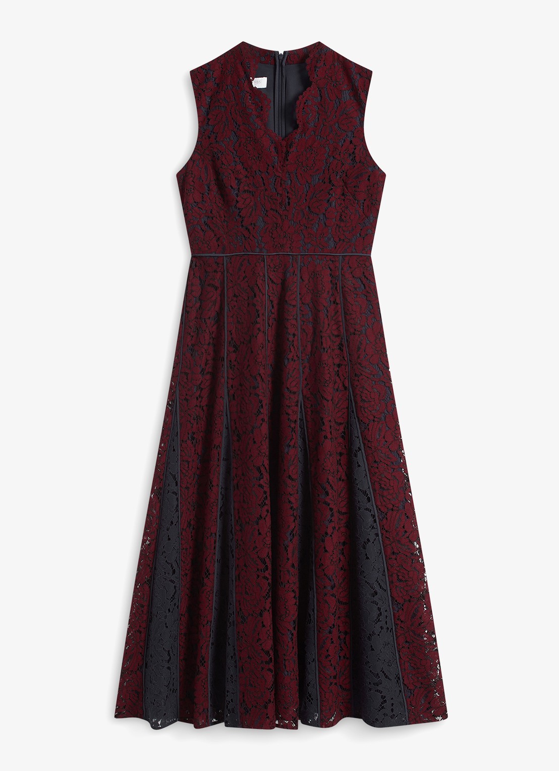 Hobbs Quin midi jurk met details van kant - voorkant 3 donkerrood