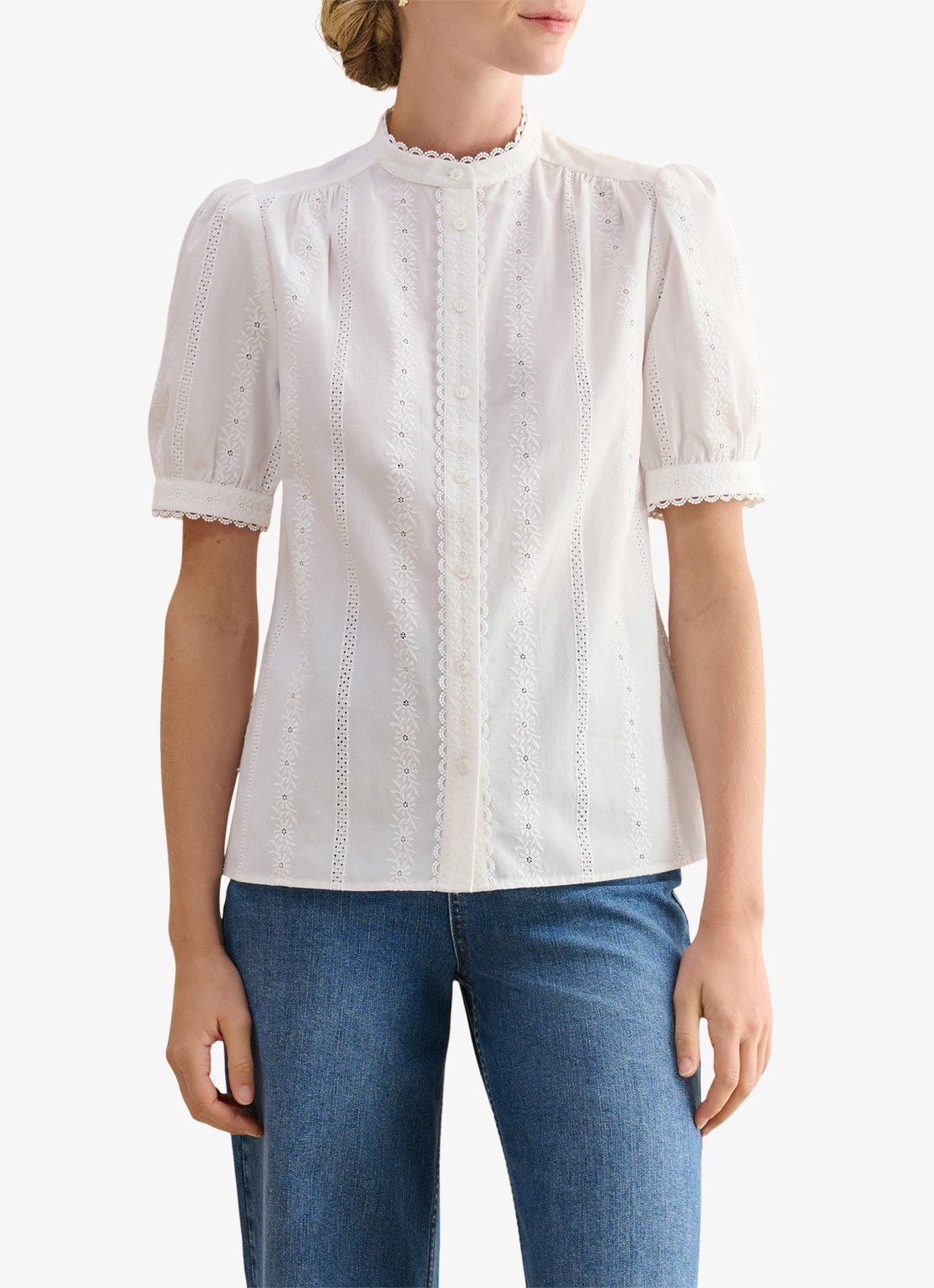 Hobbs Sawyer blouse met borduring  - detail wit