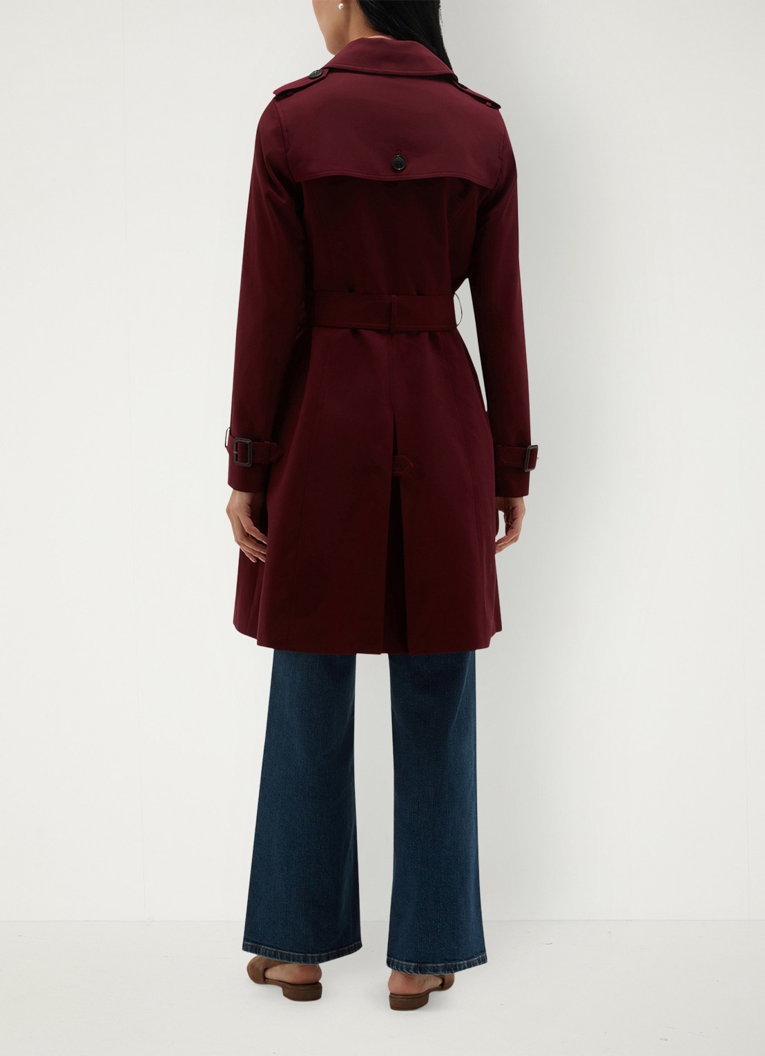 Hobbs Skylar double-breasted trenchcoat met strikceintuur - achterkant bordeauxrood