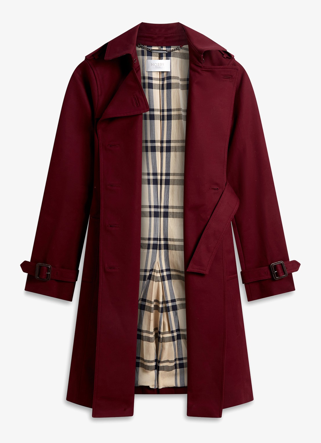 Hobbs Skylar double-breasted trenchcoat met strikceintuur - detail 2 bordeauxrood