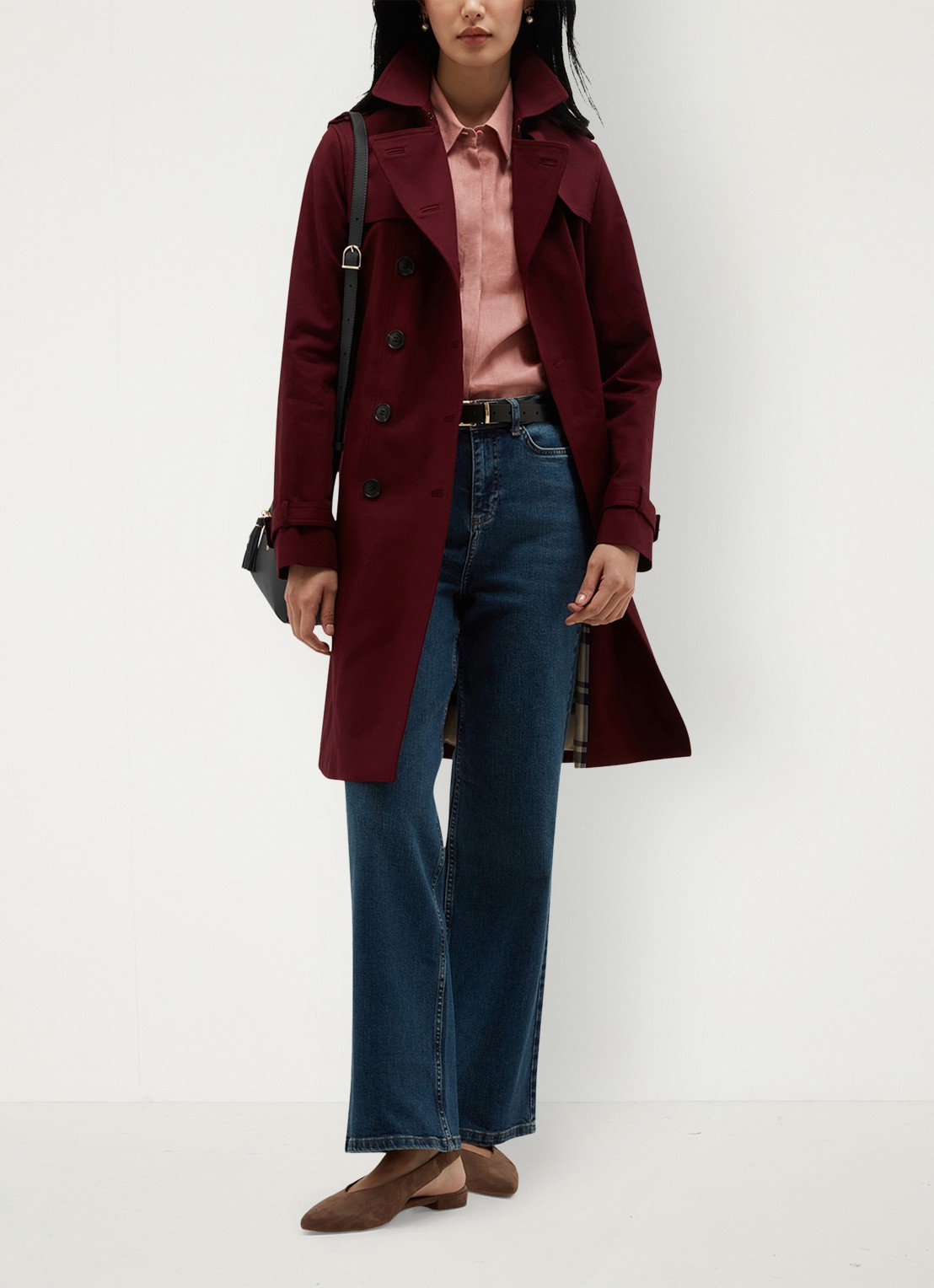 Hobbs Skylar double-breasted trenchcoat met strikceintuur - detail 3 bordeauxrood