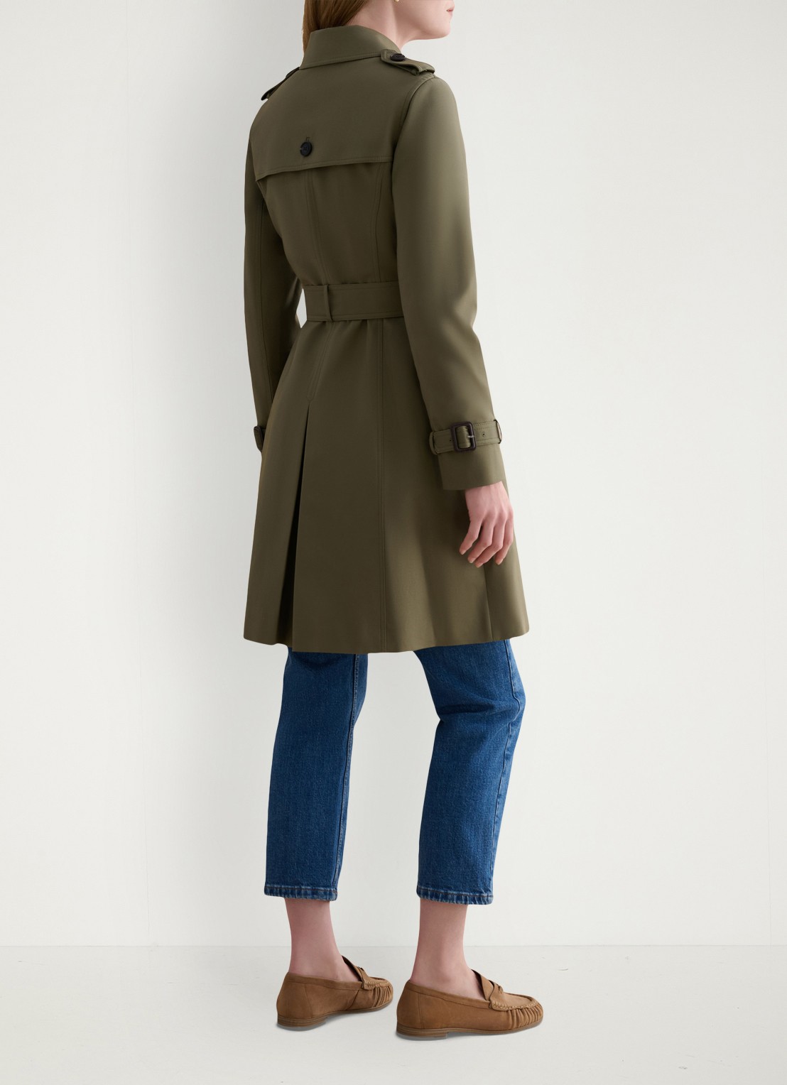 Hobbs Skylar trenchcoat met steekzakken - achterkant olijfgroen