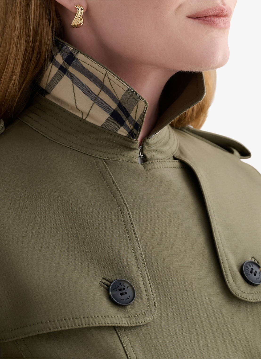 Hobbs Skylar trenchcoat met steekzakken - detail 4 olijfgroen