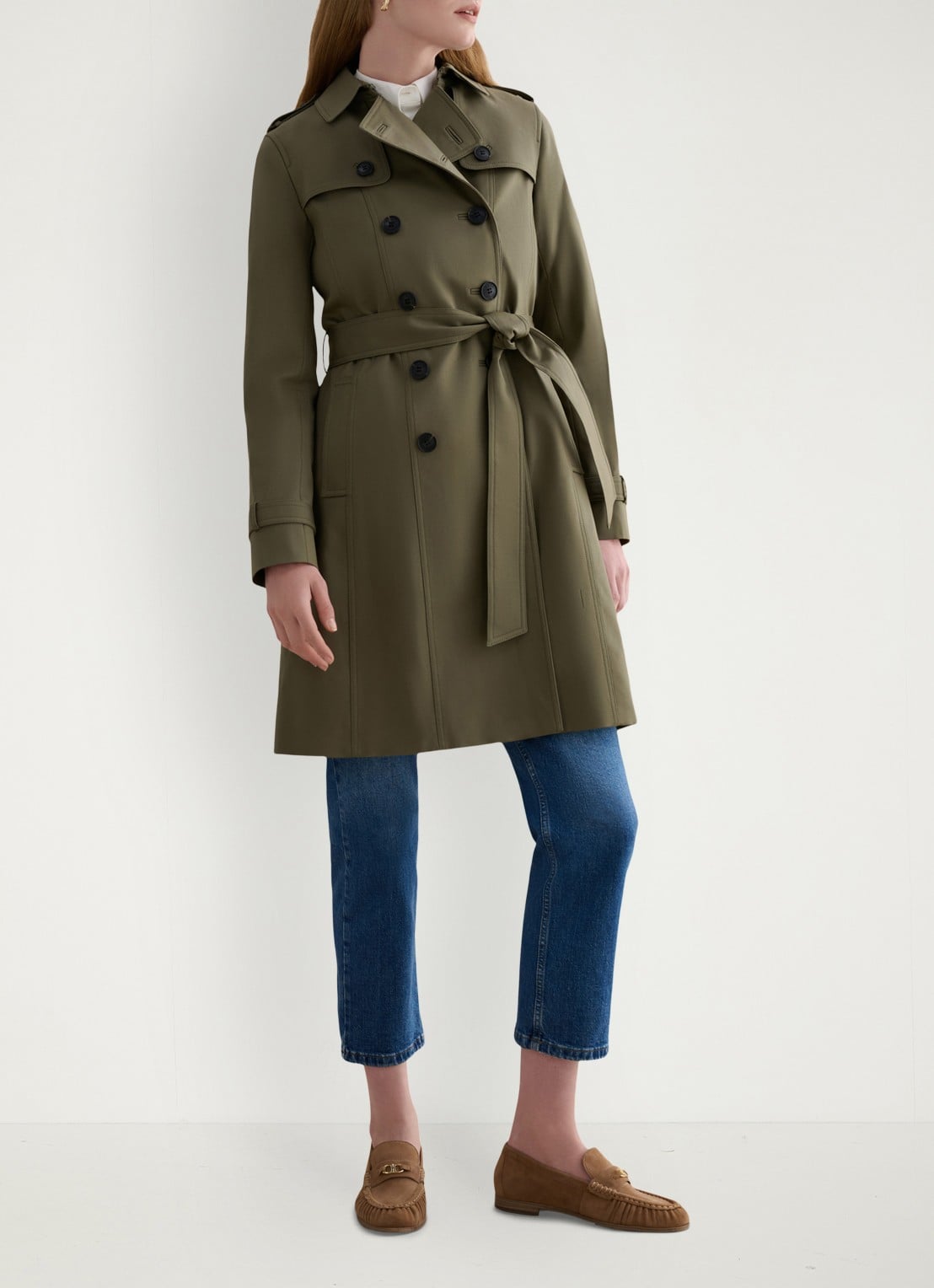 Hobbs Skylar trenchcoat met steekzakken - voorkant 3 olijfgroen