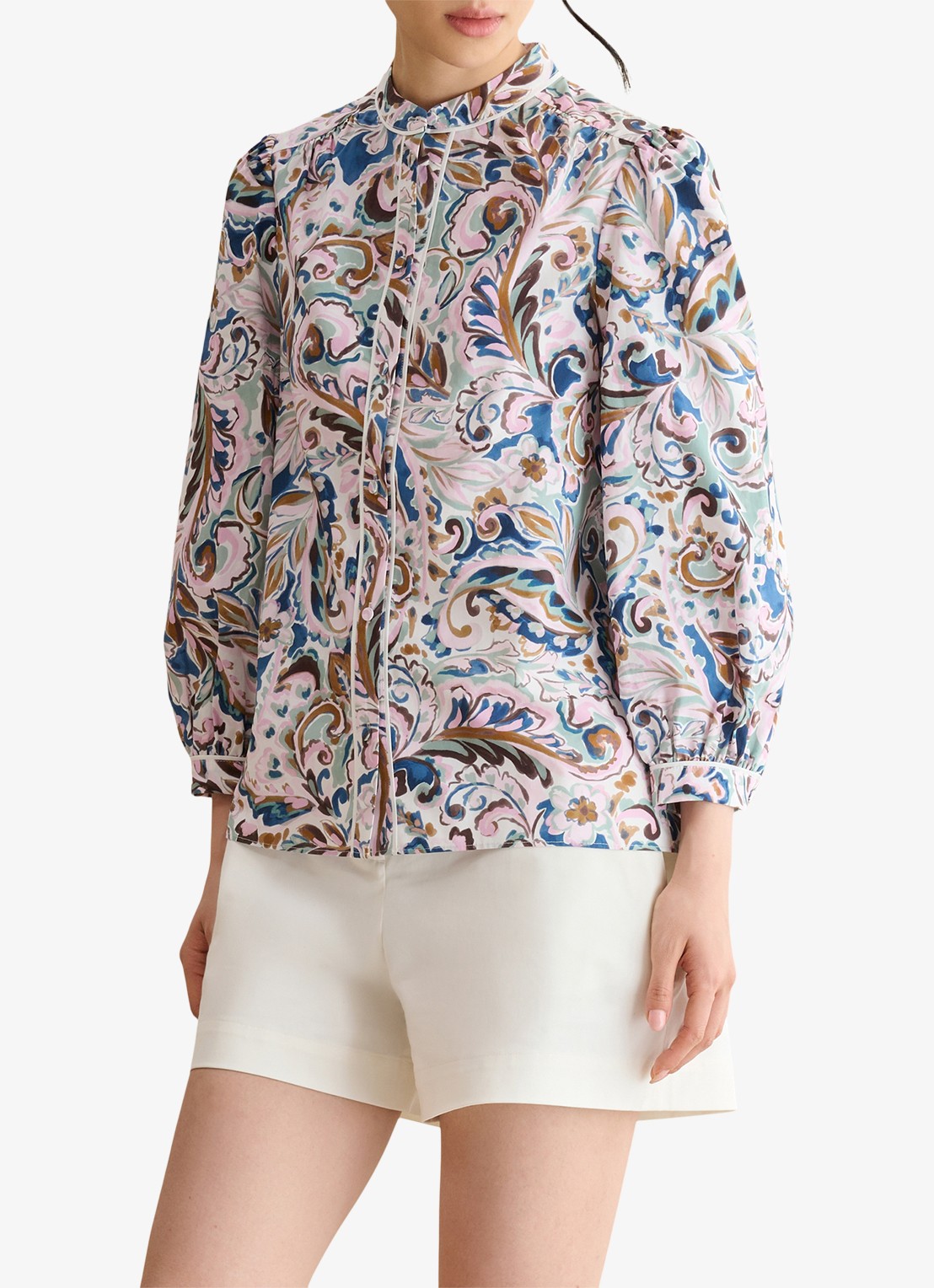 Hobbs Soraya blouse met print - detail 3 donkerblauw