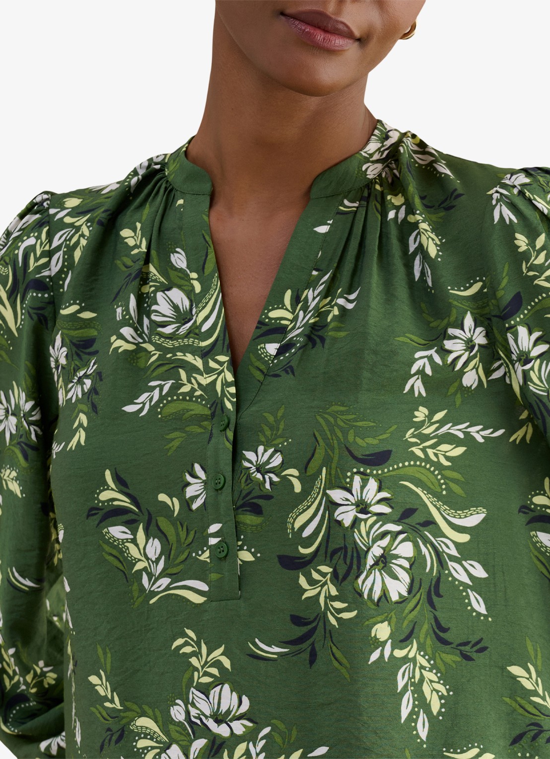 Hobbs Sylvia tuniek met pofmouw en print - detail 2 groen