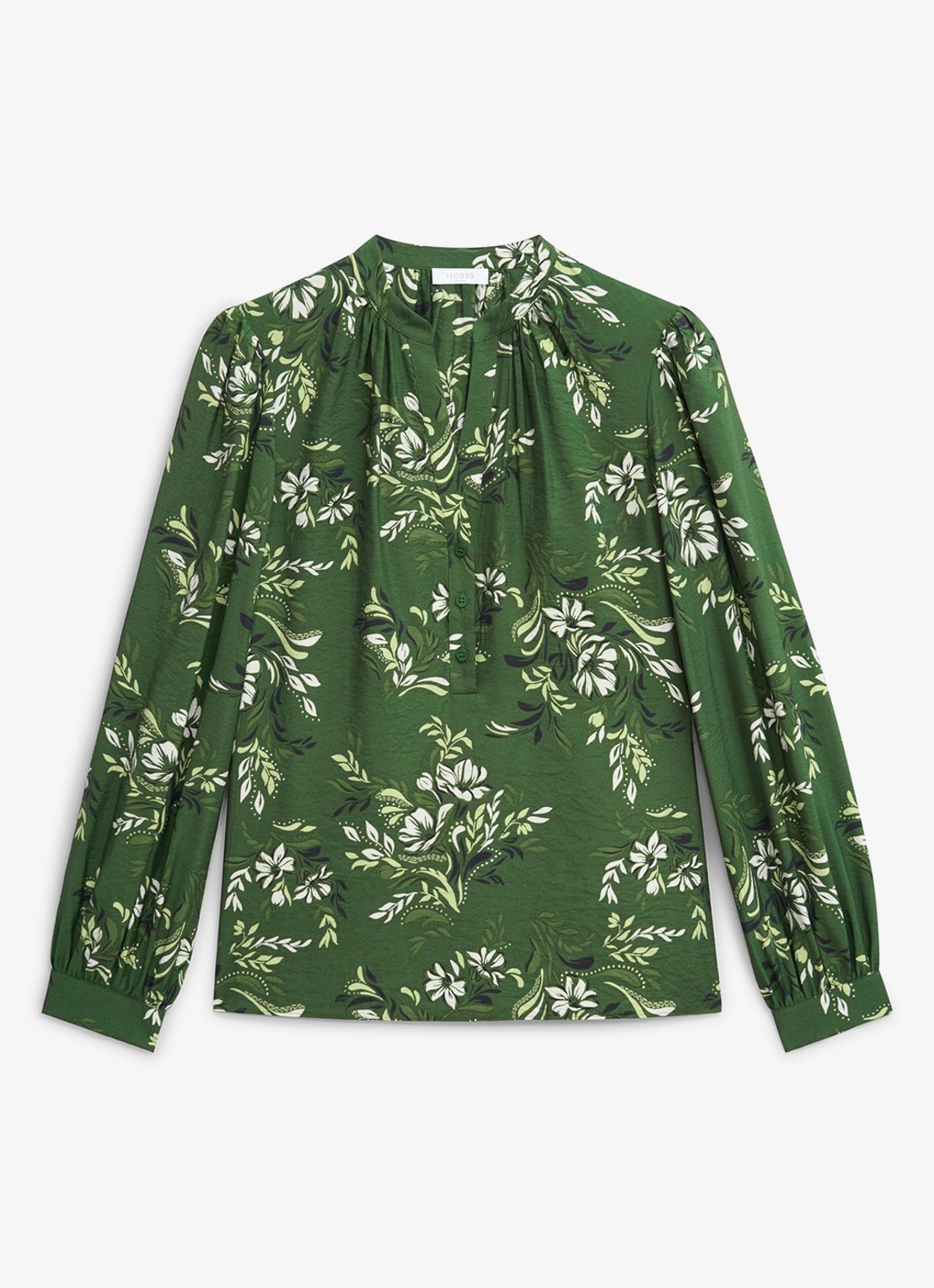 Hobbs Sylvia tuniek met pofmouw en print - voorkant groen