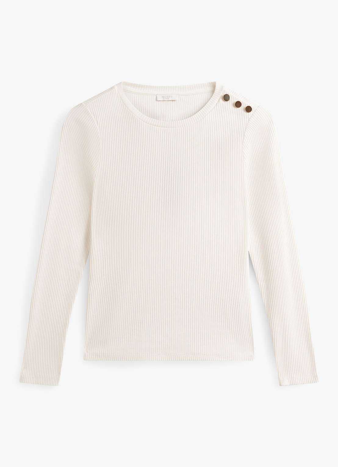 Hobbs Tamsin ribgebreide longsleeve met sierknopen - voorkant 2 ivoor