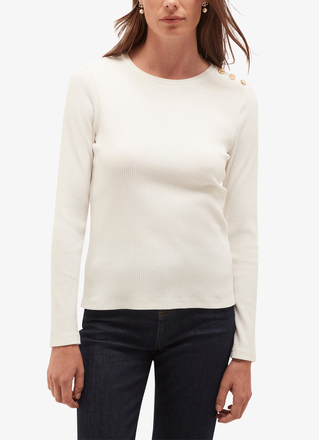 Hobbs Tamsin ribgebreide longsleeve met sierknopen - voorkant 3 ivoor